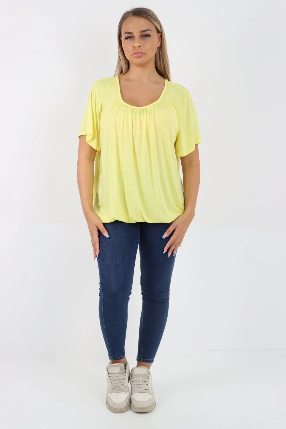 Bubble Hem Stretchy Short Sleeve Top