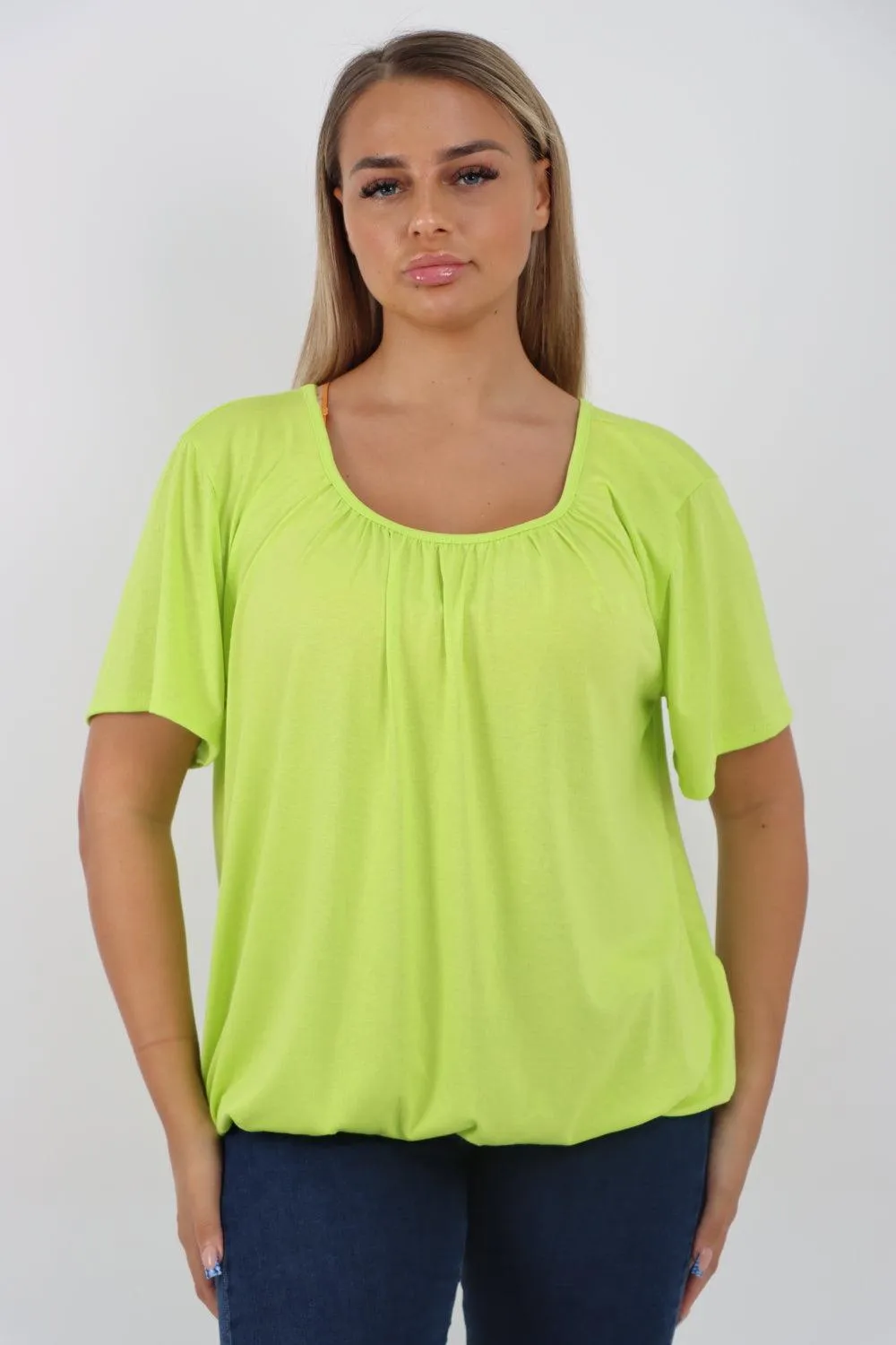 Bubble Hem Stretchy Short Sleeve Top