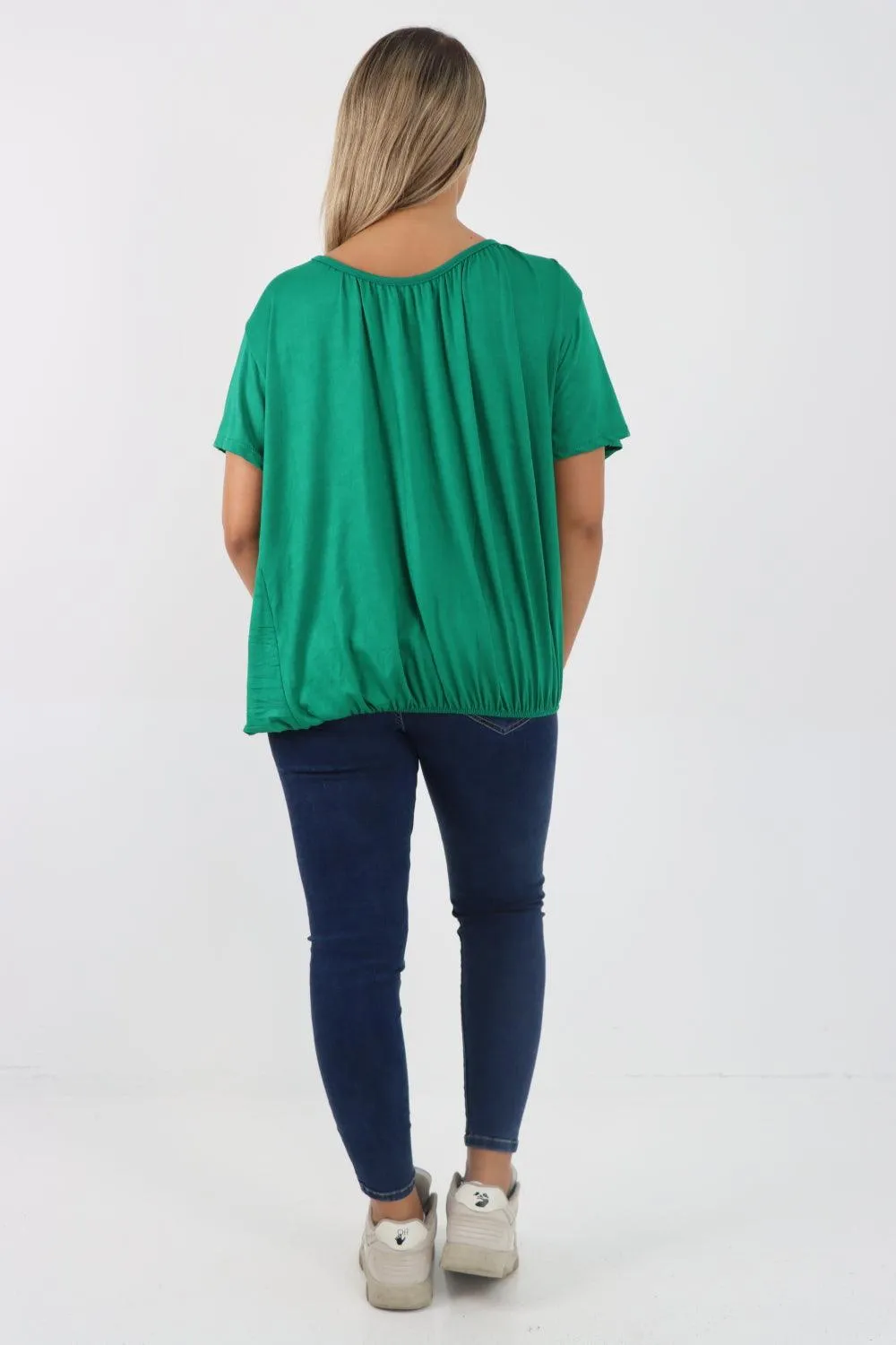Bubble Hem Stretchy Short Sleeve Top