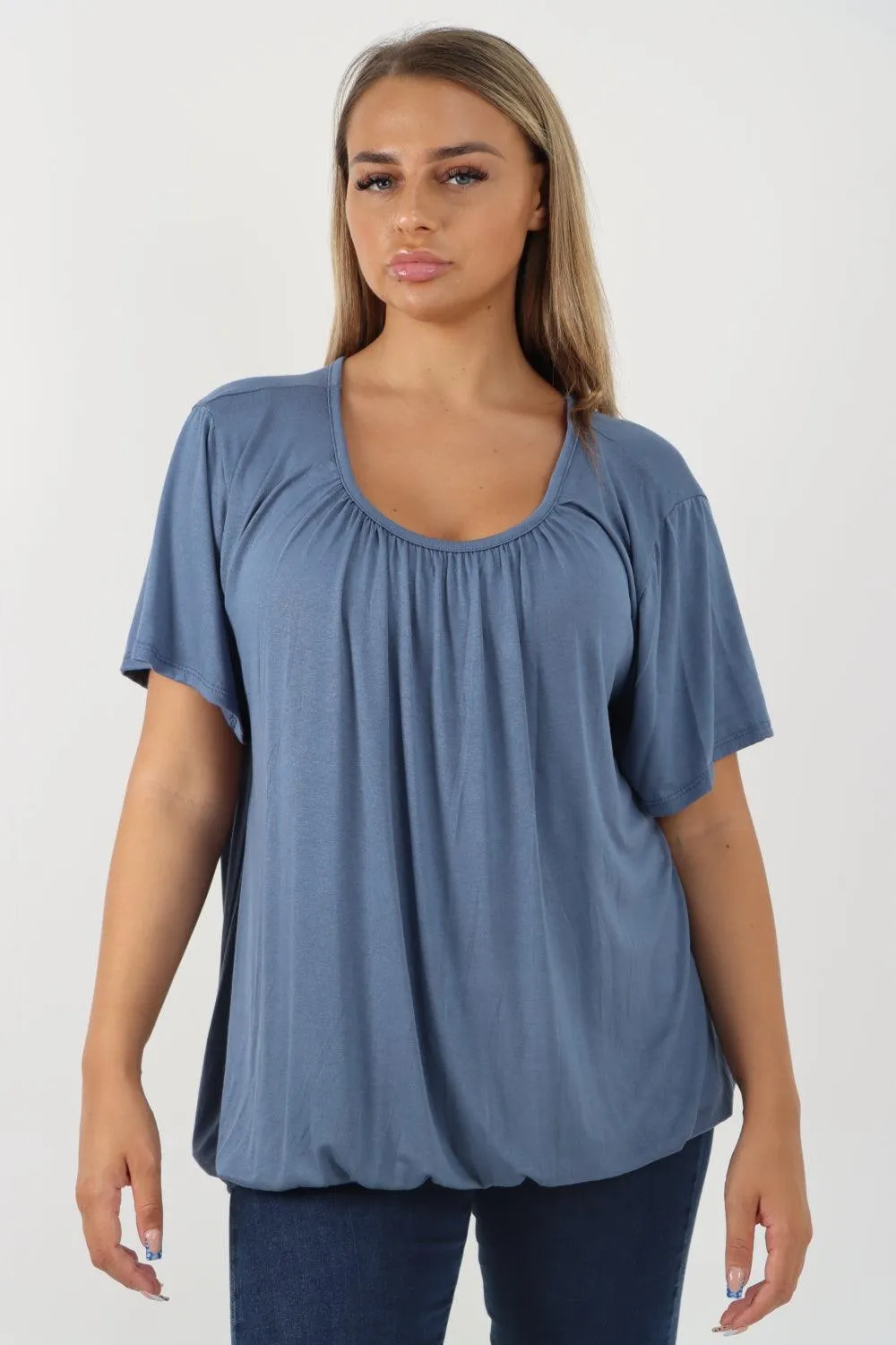 Bubble Hem Stretchy Short Sleeve Top