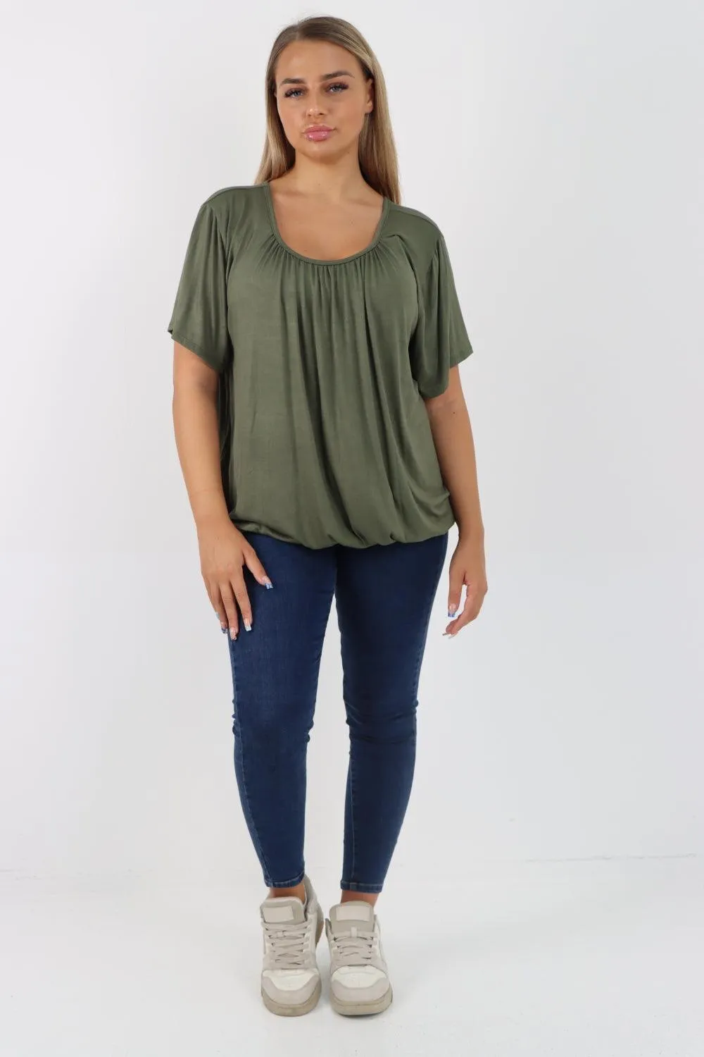 Bubble Hem Stretchy Short Sleeve Top