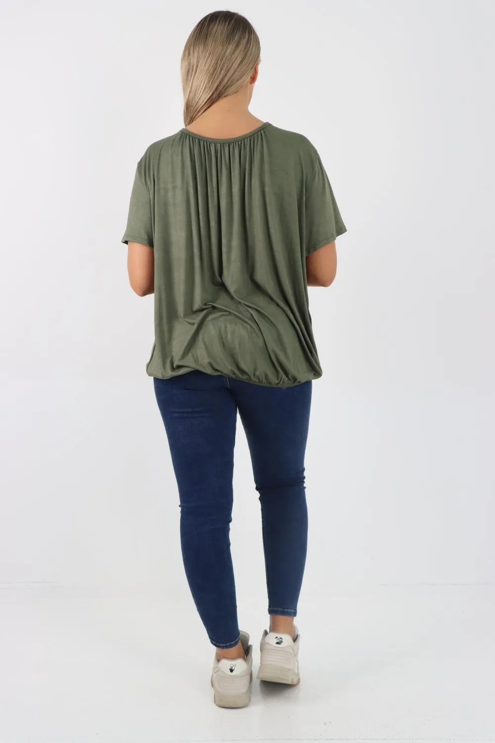 Bubble Hem Stretchy Short Sleeve Top