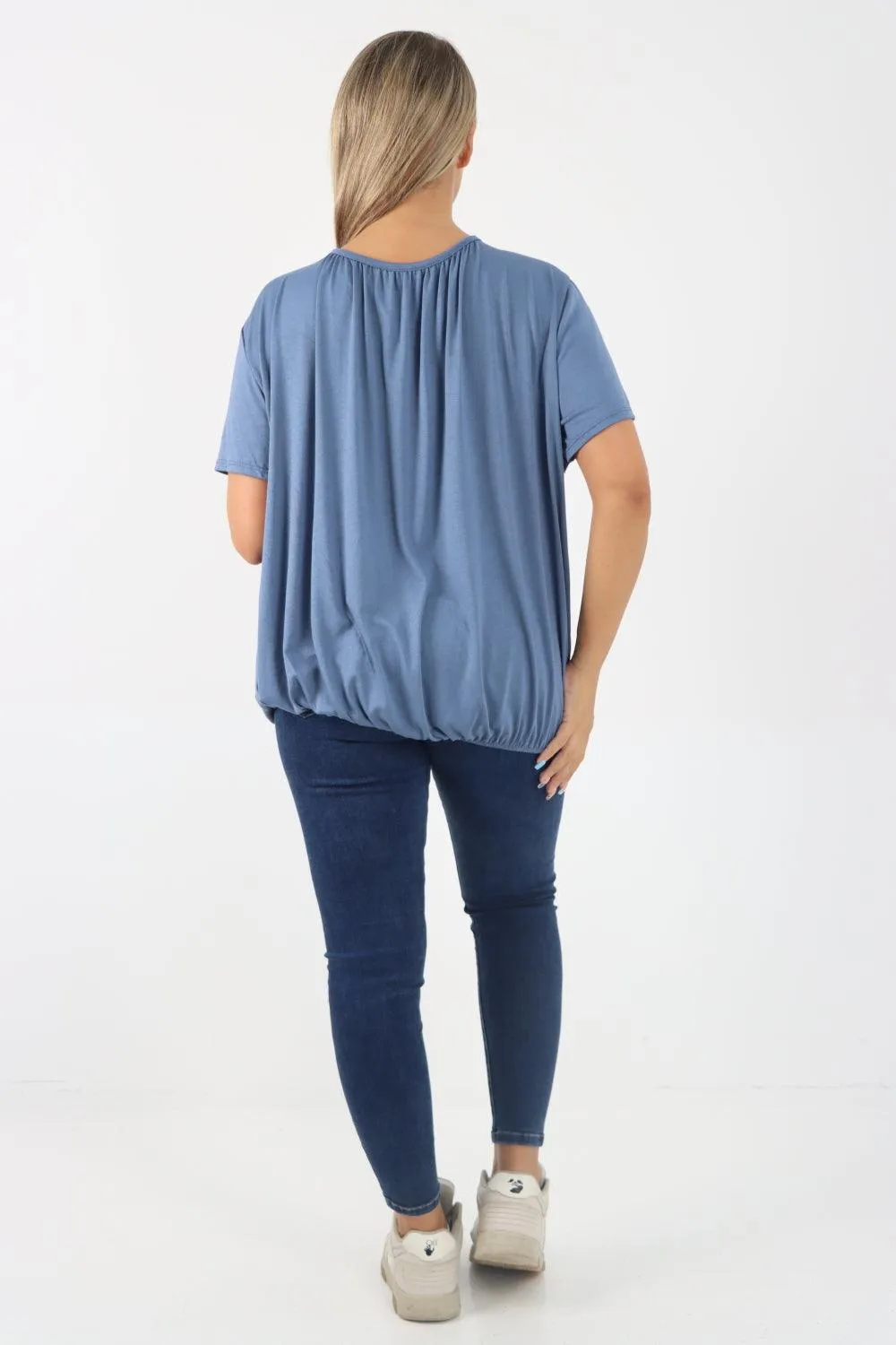 Bubble Hem Stretchy Short Sleeve Top