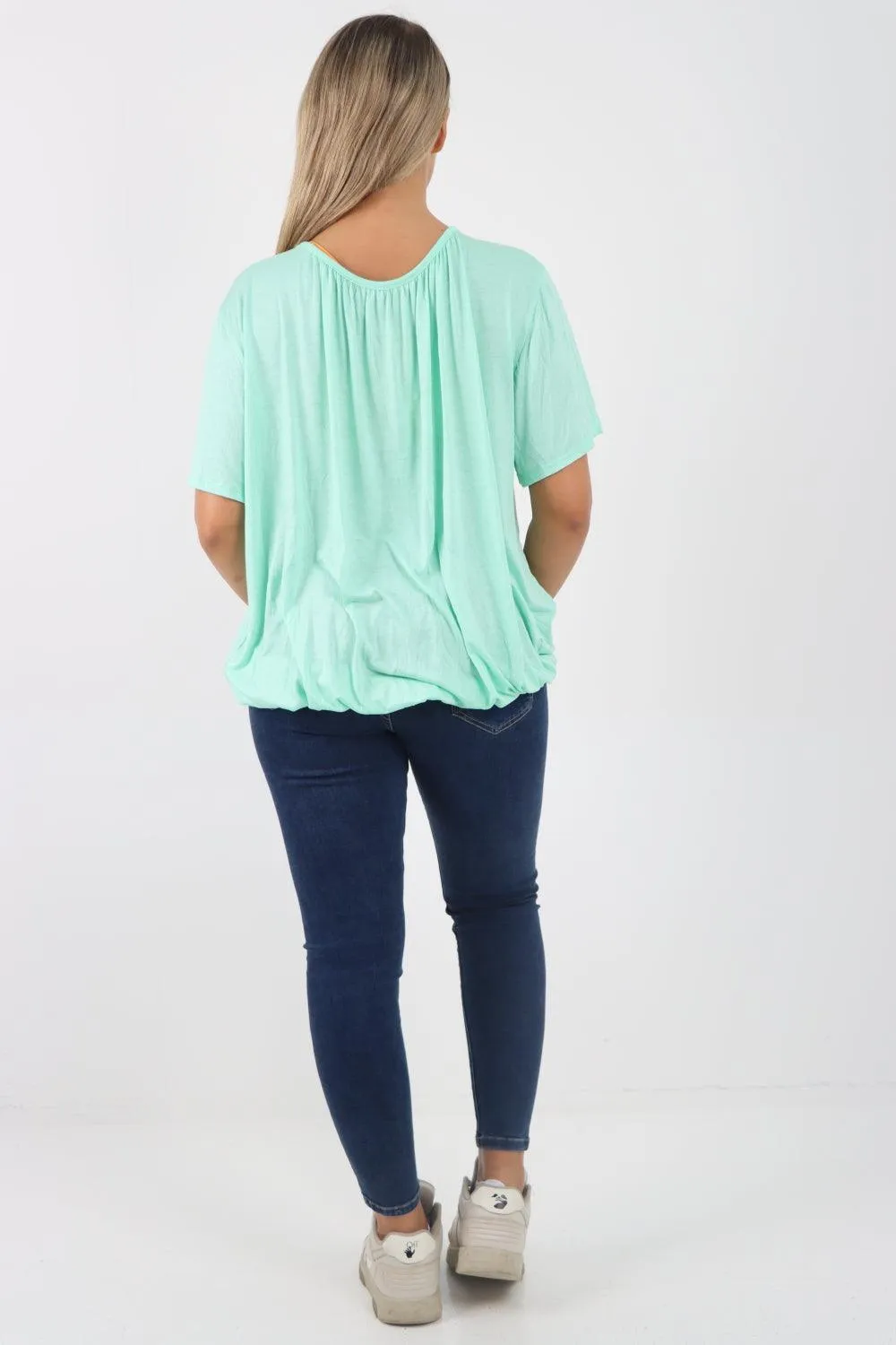 Bubble Hem Stretchy Short Sleeve Top