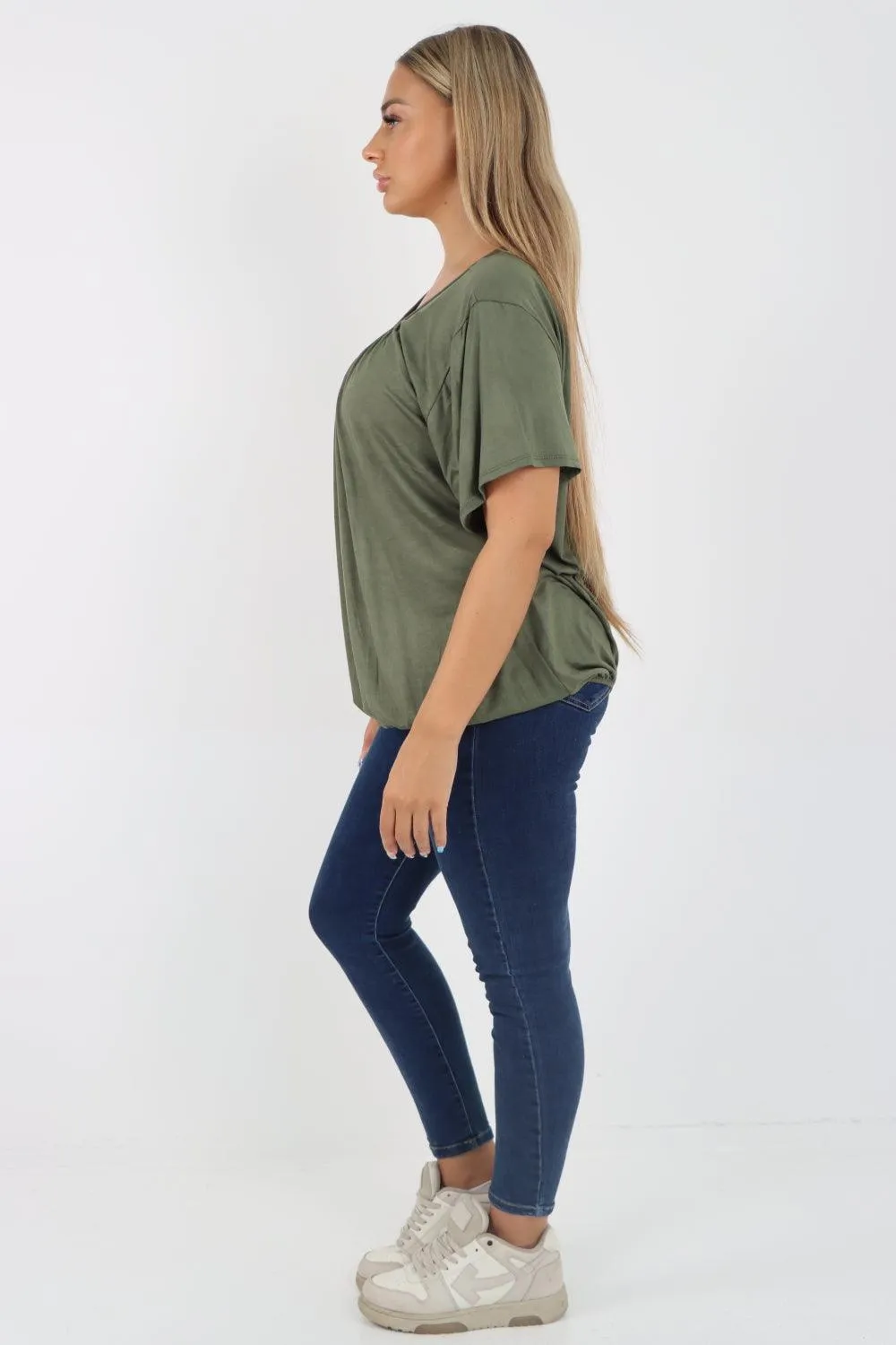 Bubble Hem Stretchy Short Sleeve Top