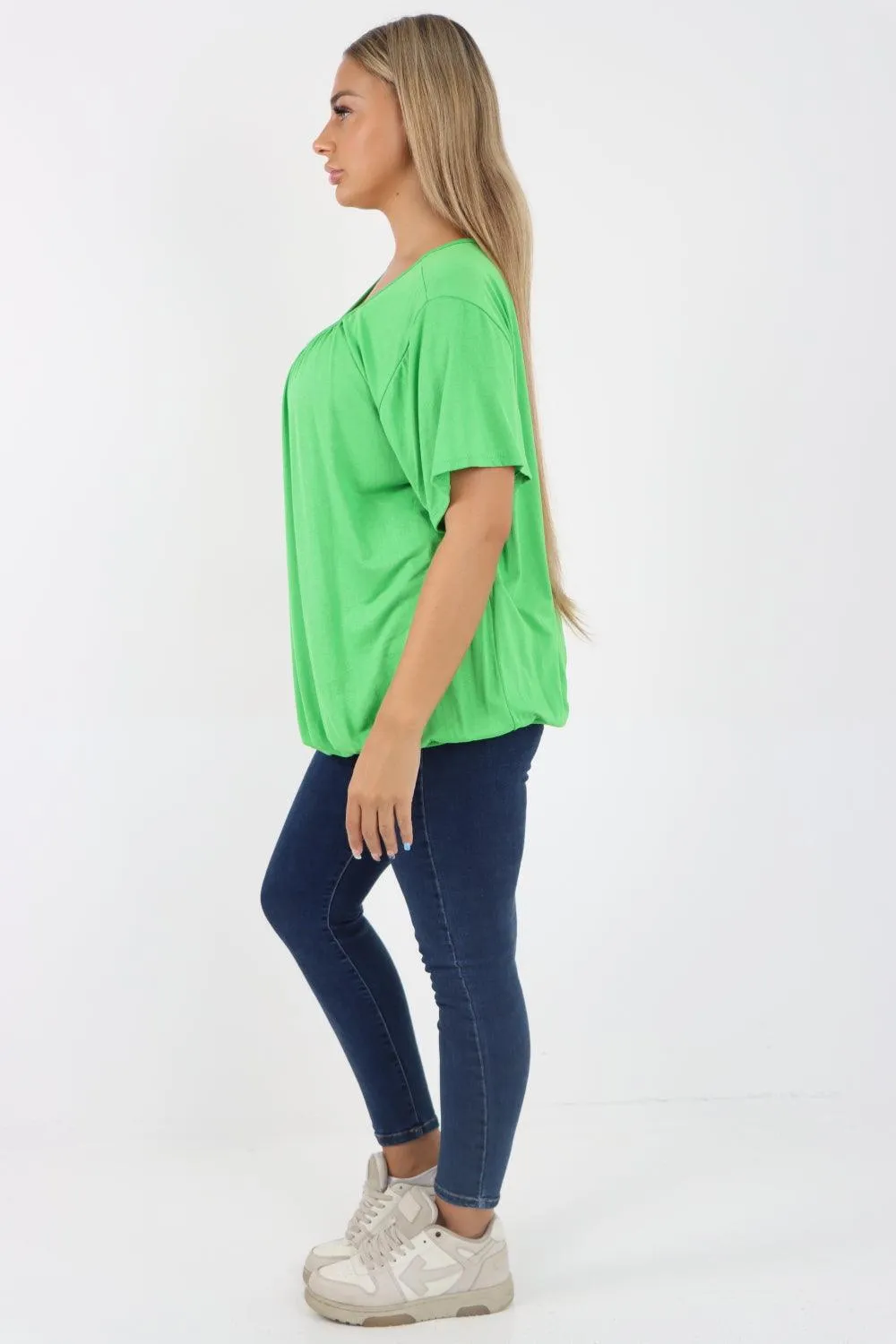 Bubble Hem Stretchy Short Sleeve Top