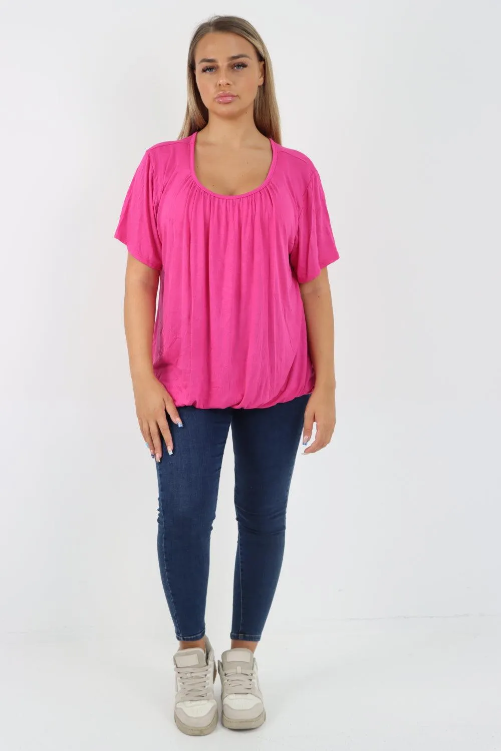 Bubble Hem Stretchy Short Sleeve Top