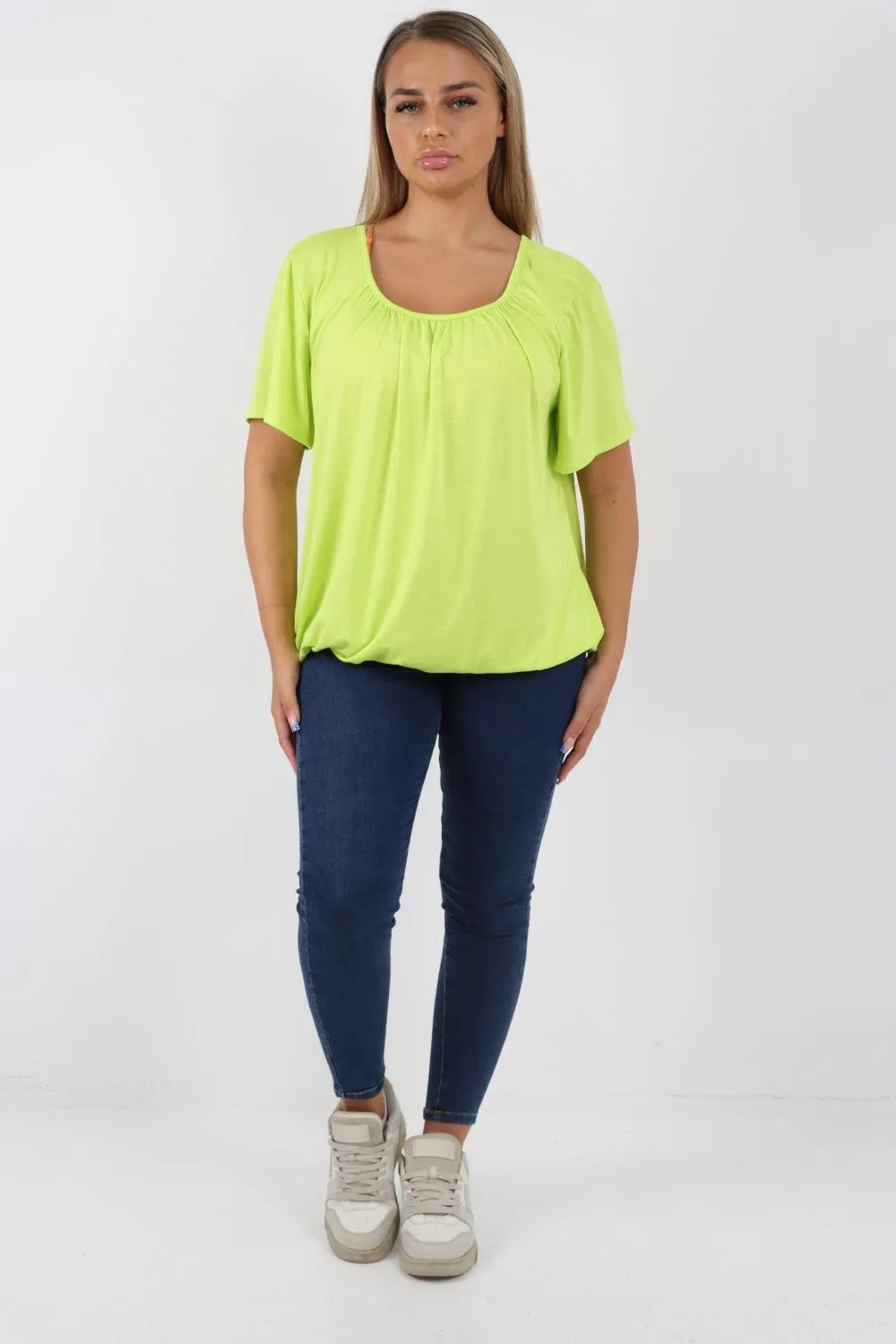 Bubble Hem Stretchy Short Sleeve Top