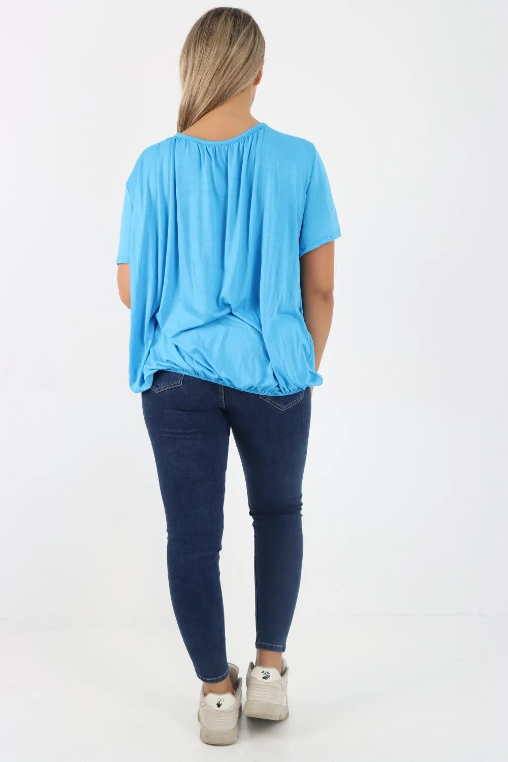 Bubble Hem Stretchy Short Sleeve Top