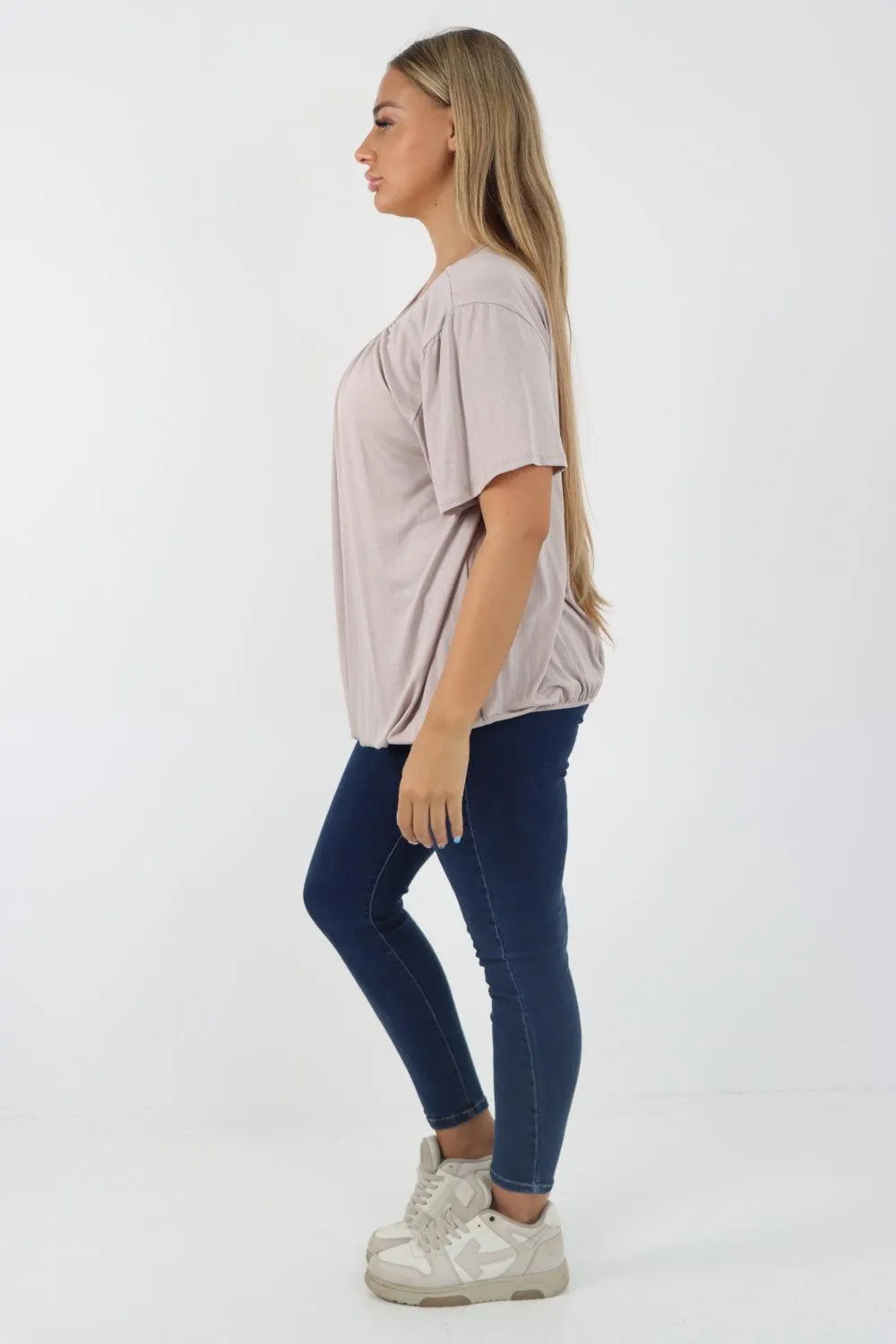 Bubble Hem Stretchy Short Sleeve Top