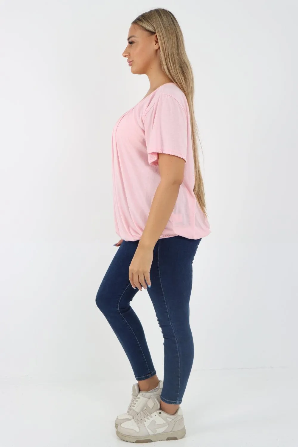 Bubble Hem Stretchy Short Sleeve Top