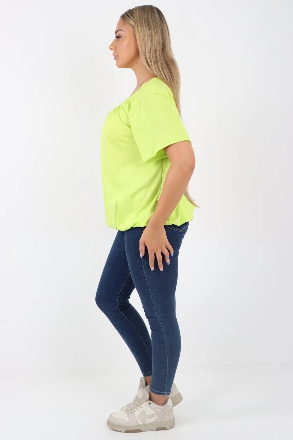 Bubble Hem Stretchy Short Sleeve Top