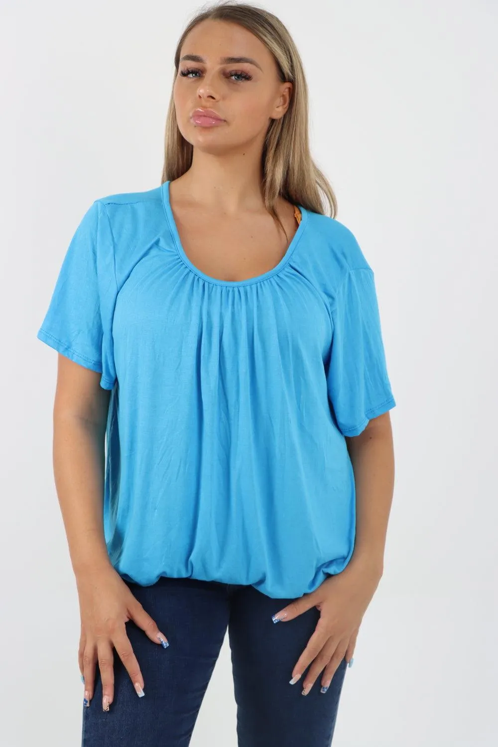 Bubble Hem Stretchy Short Sleeve Top