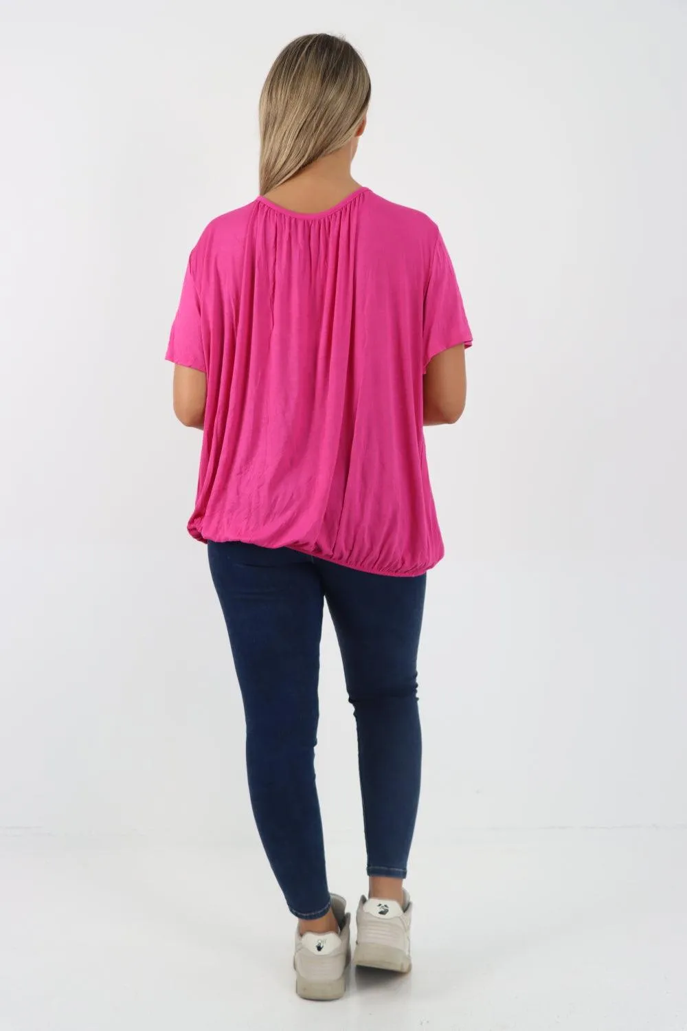 Bubble Hem Stretchy Short Sleeve Top