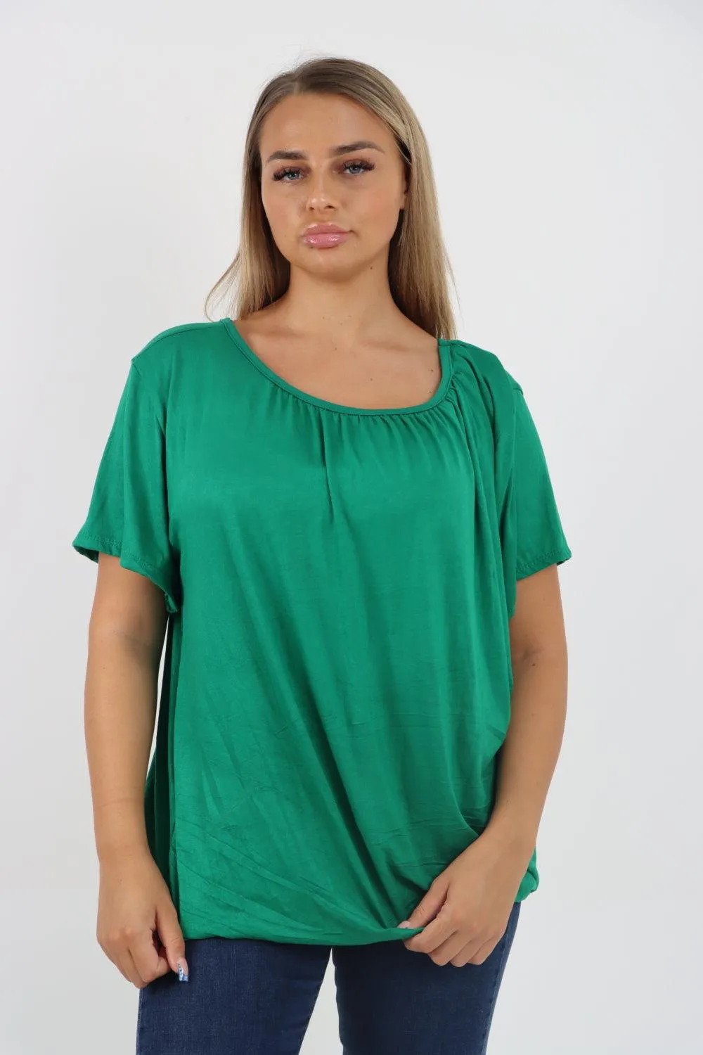 Bubble Hem Stretchy Short Sleeve Top