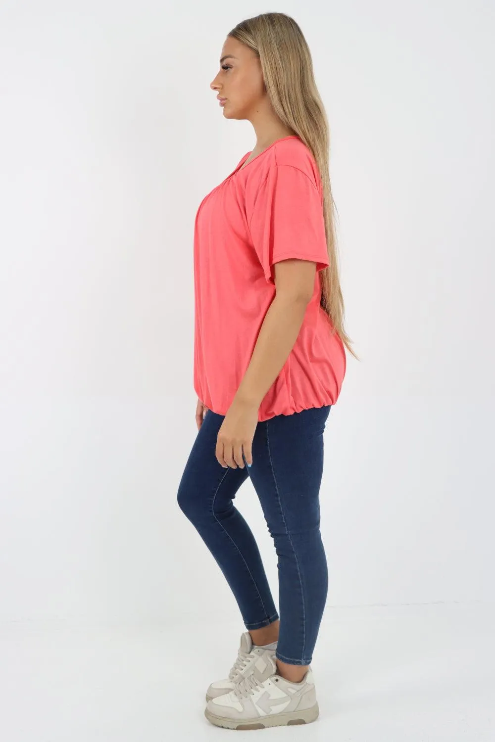 Bubble Hem Stretchy Short Sleeve Top