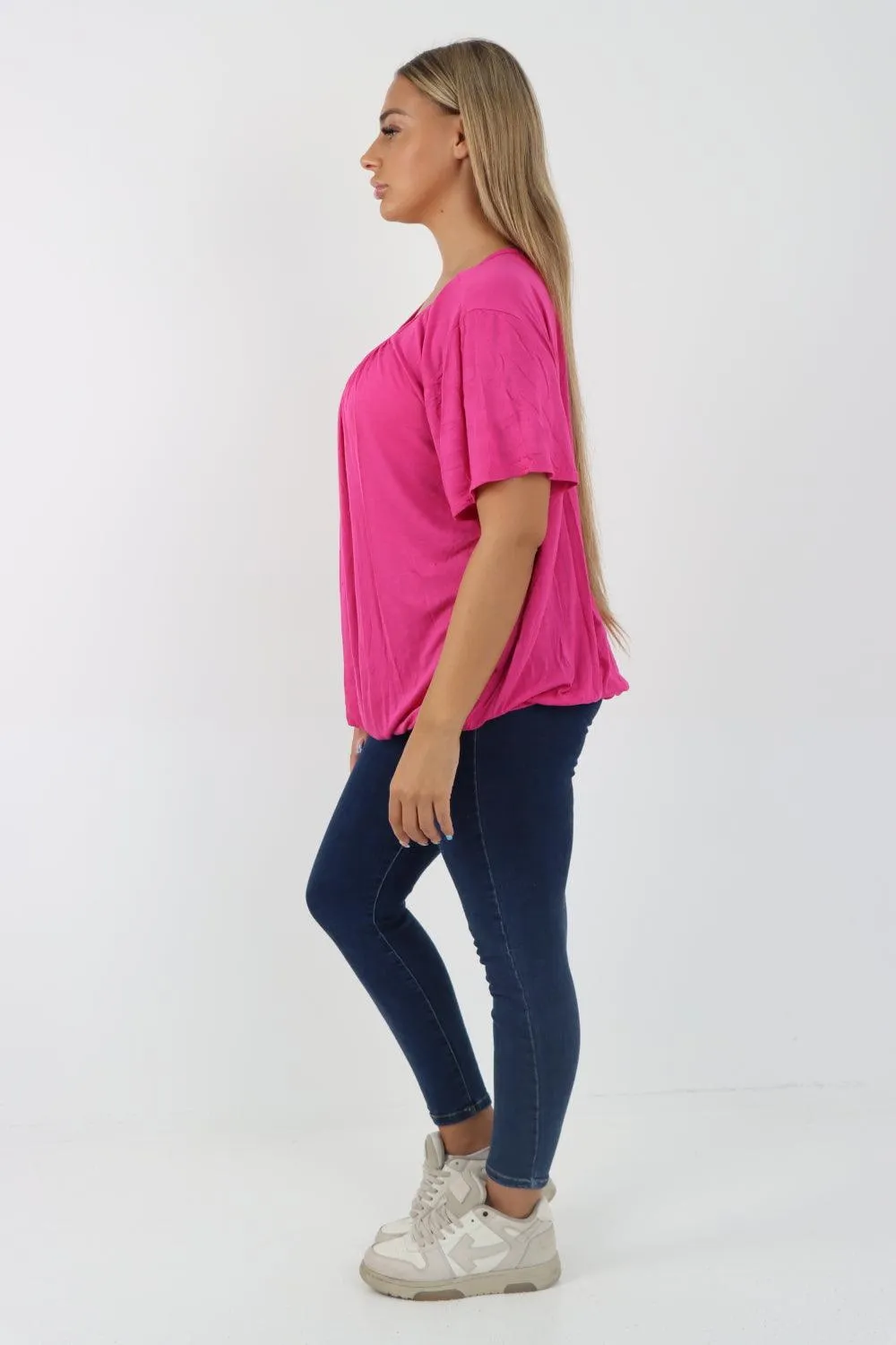 Bubble Hem Stretchy Short Sleeve Top