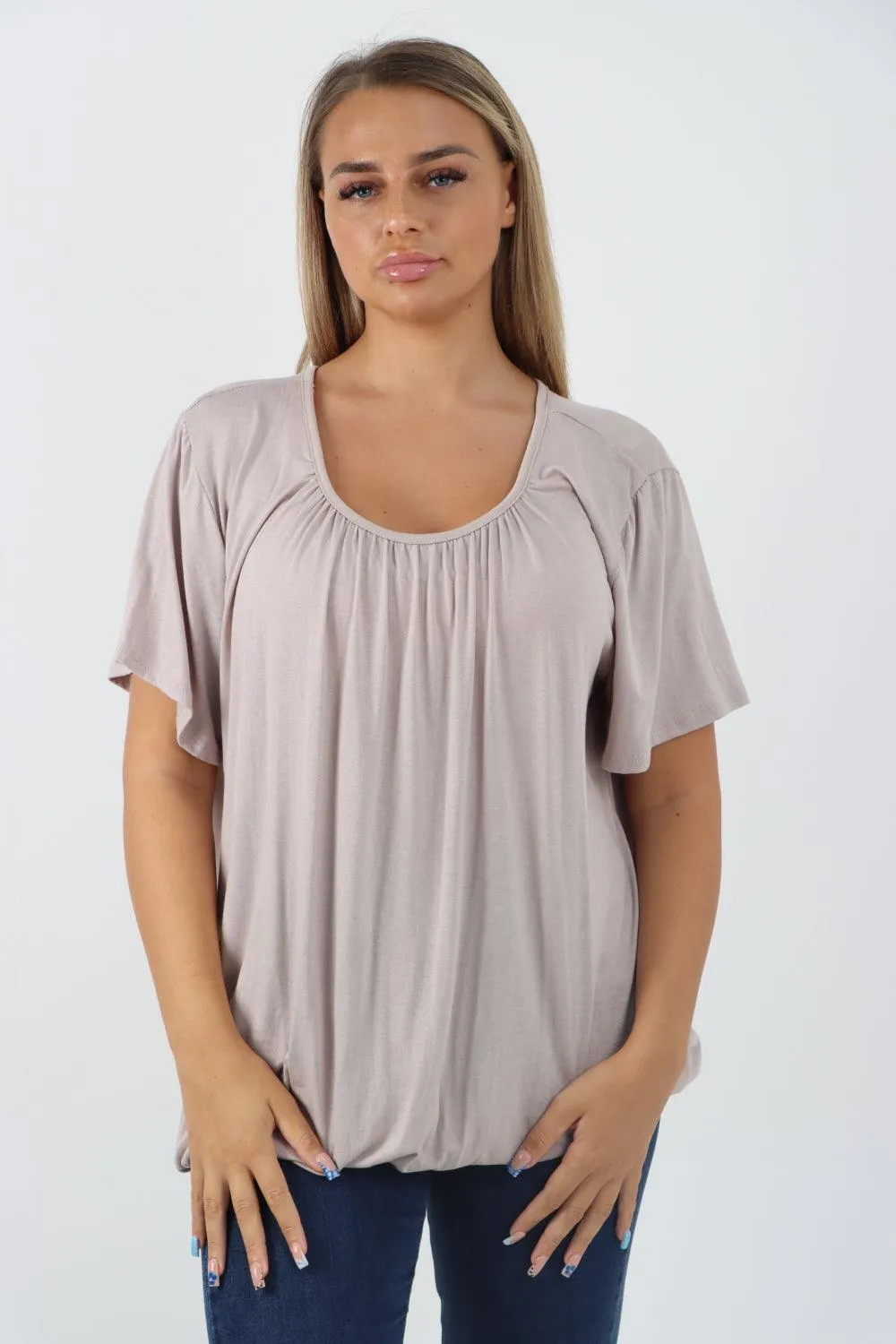Bubble Hem Stretchy Short Sleeve Top
