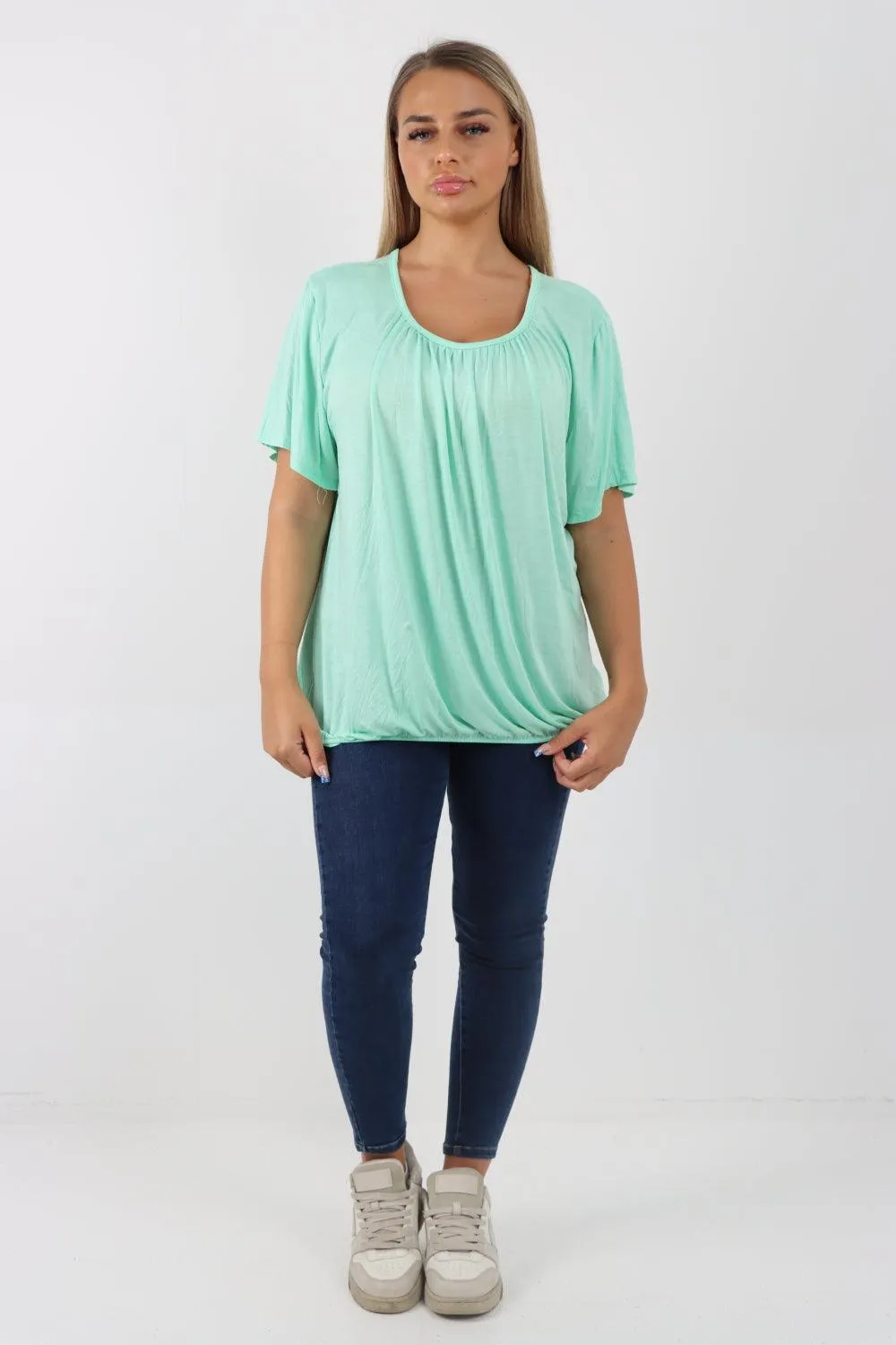 Bubble Hem Stretchy Short Sleeve Top