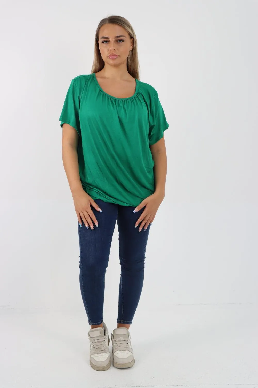 Bubble Hem Stretchy Short Sleeve Top