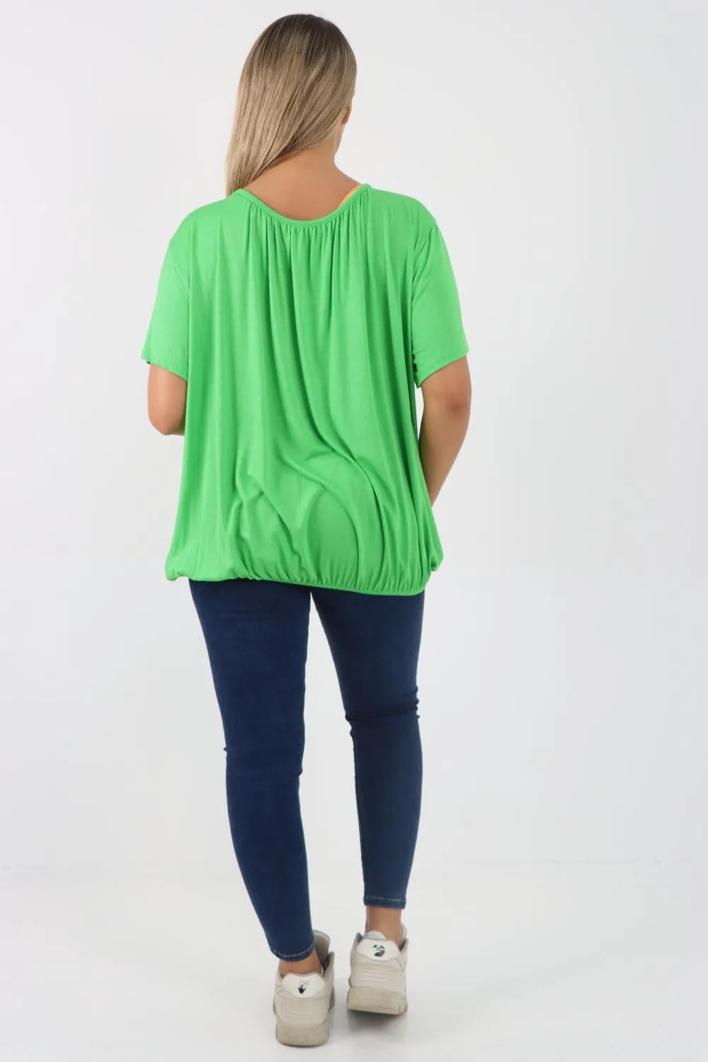Bubble Hem Stretchy Short Sleeve Top