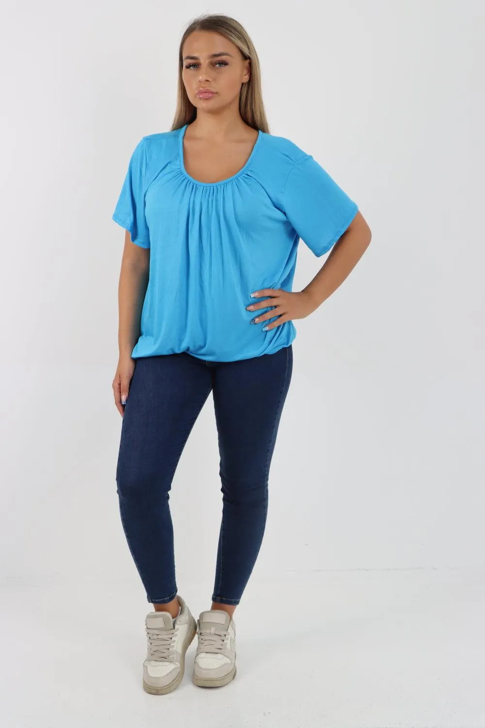 Bubble Hem Stretchy Short Sleeve Top