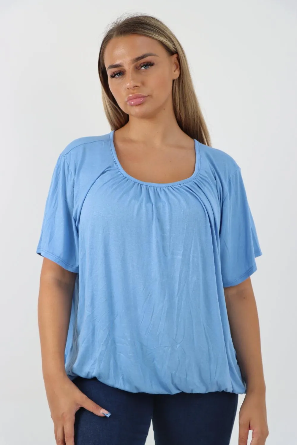 Bubble Hem Stretchy Short Sleeve Top