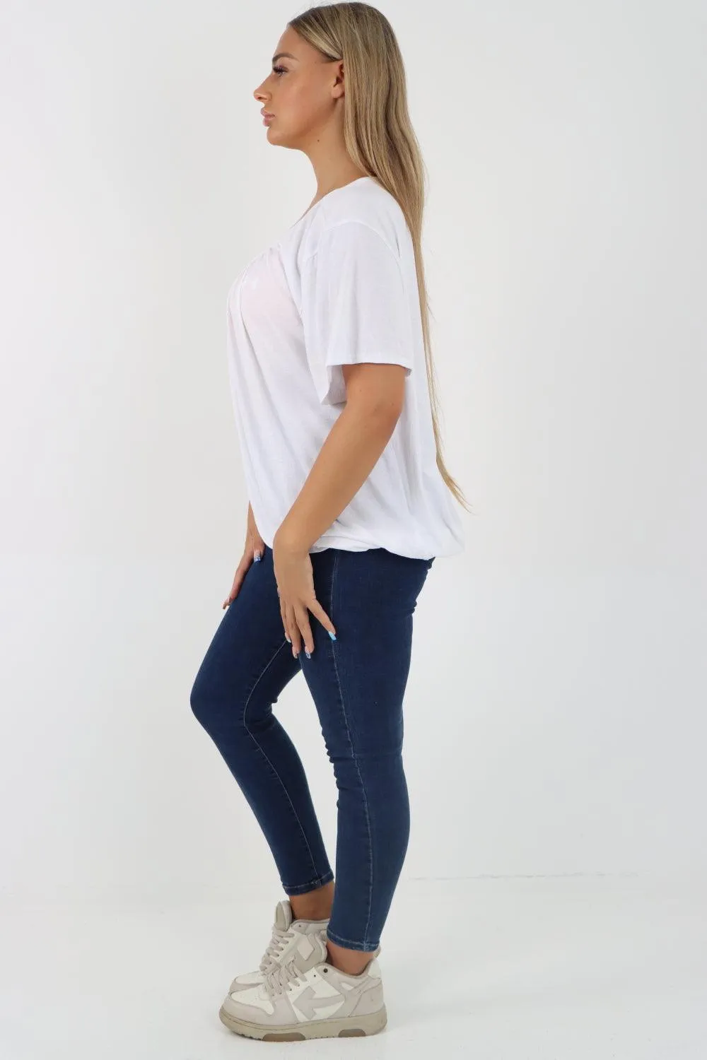 Bubble Hem Stretchy Short Sleeve Top