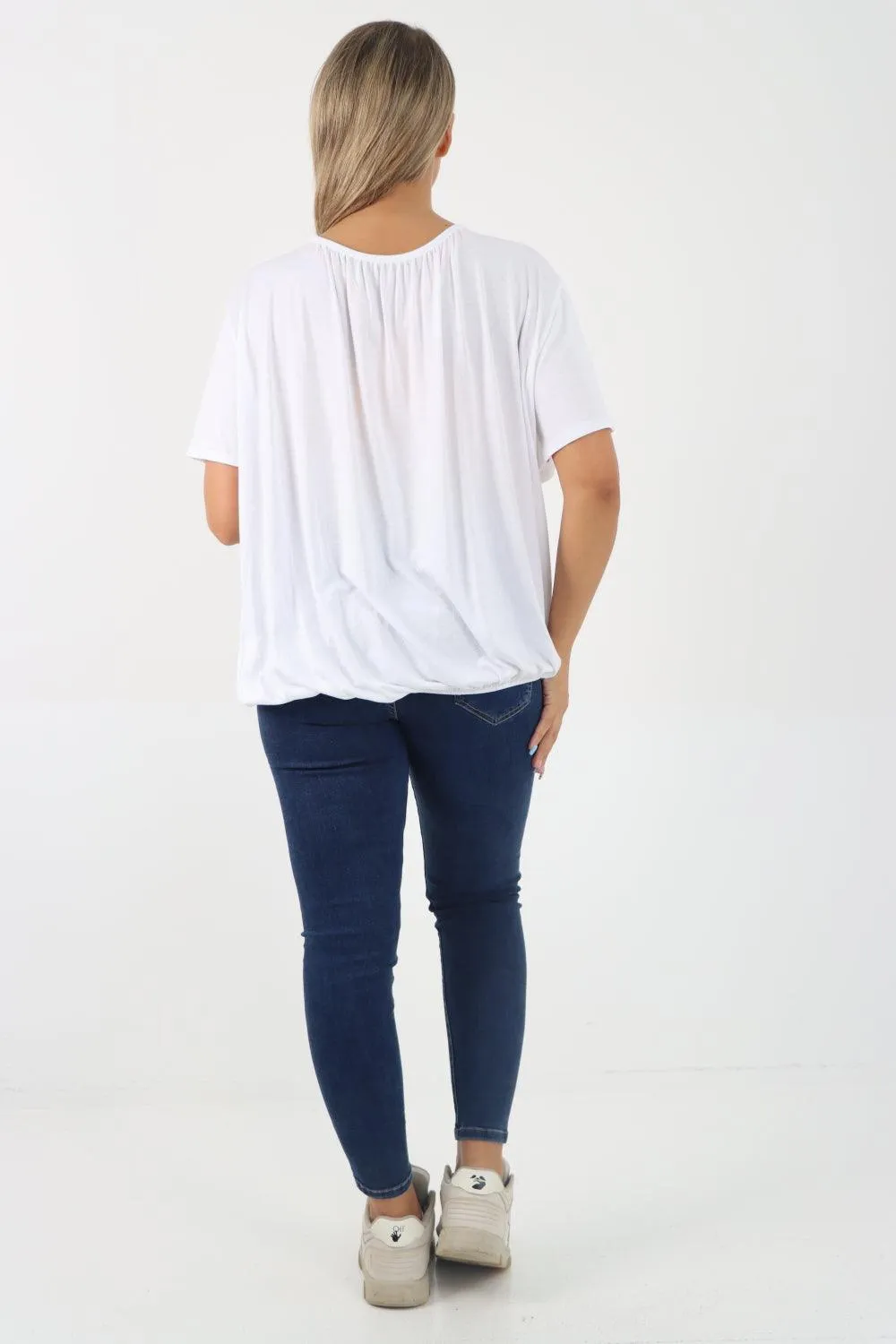 Bubble Hem Stretchy Short Sleeve Top