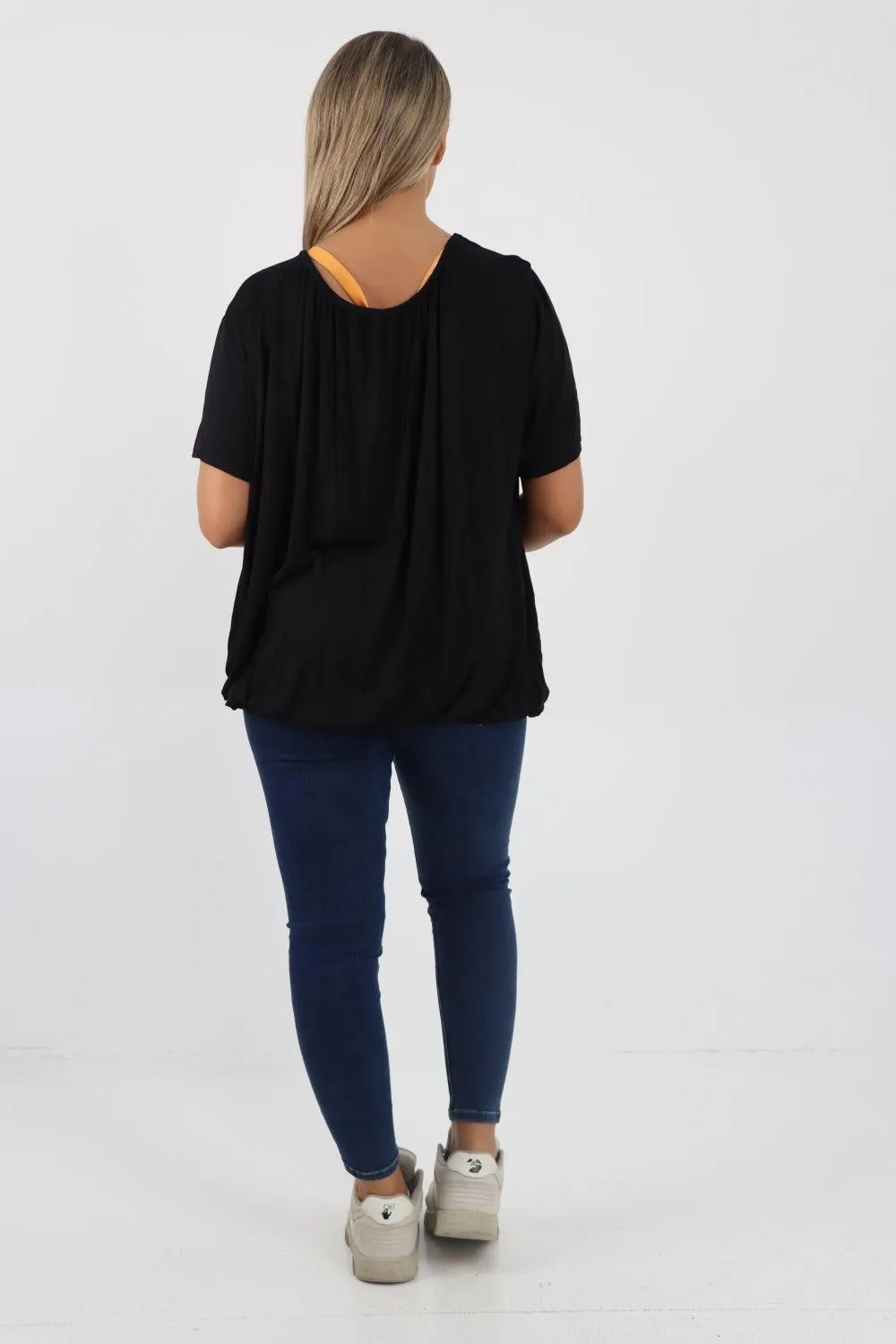 Bubble Hem Stretchy Short Sleeve Top