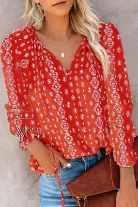 Casual Elegant Print Patchwork Frenulum V Neck Tops(7 Colors)