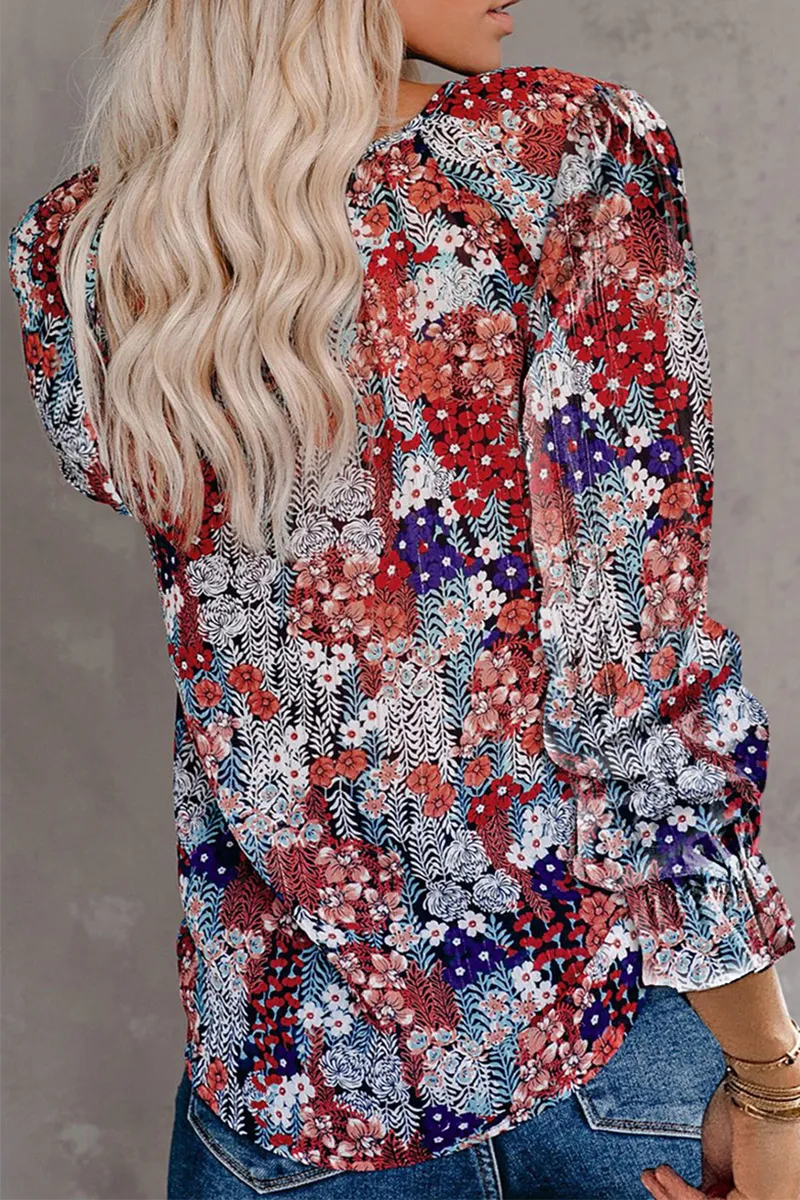 Casual Elegant Print Patchwork Frenulum V Neck Tops(7 Colors)