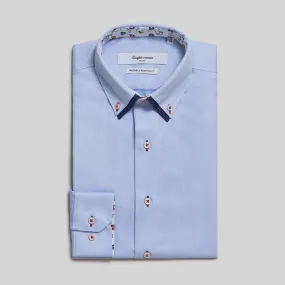 Coupe Cousu, Light Blue Dobby, Double Collar Long Sleeve Shirt