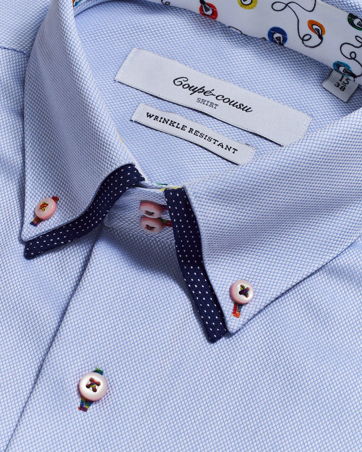 Coupe Cousu, Light Blue Dobby, Double Collar Long Sleeve Shirt