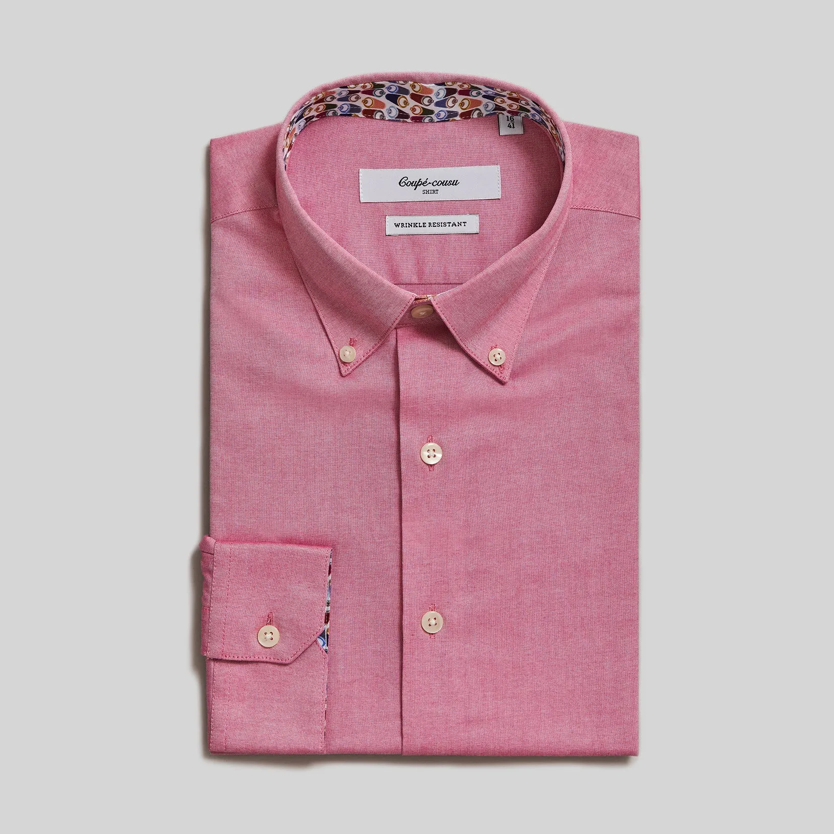Coupe Cousu, Red, Long Sleeve Shirt with Contrast Trim Fabric