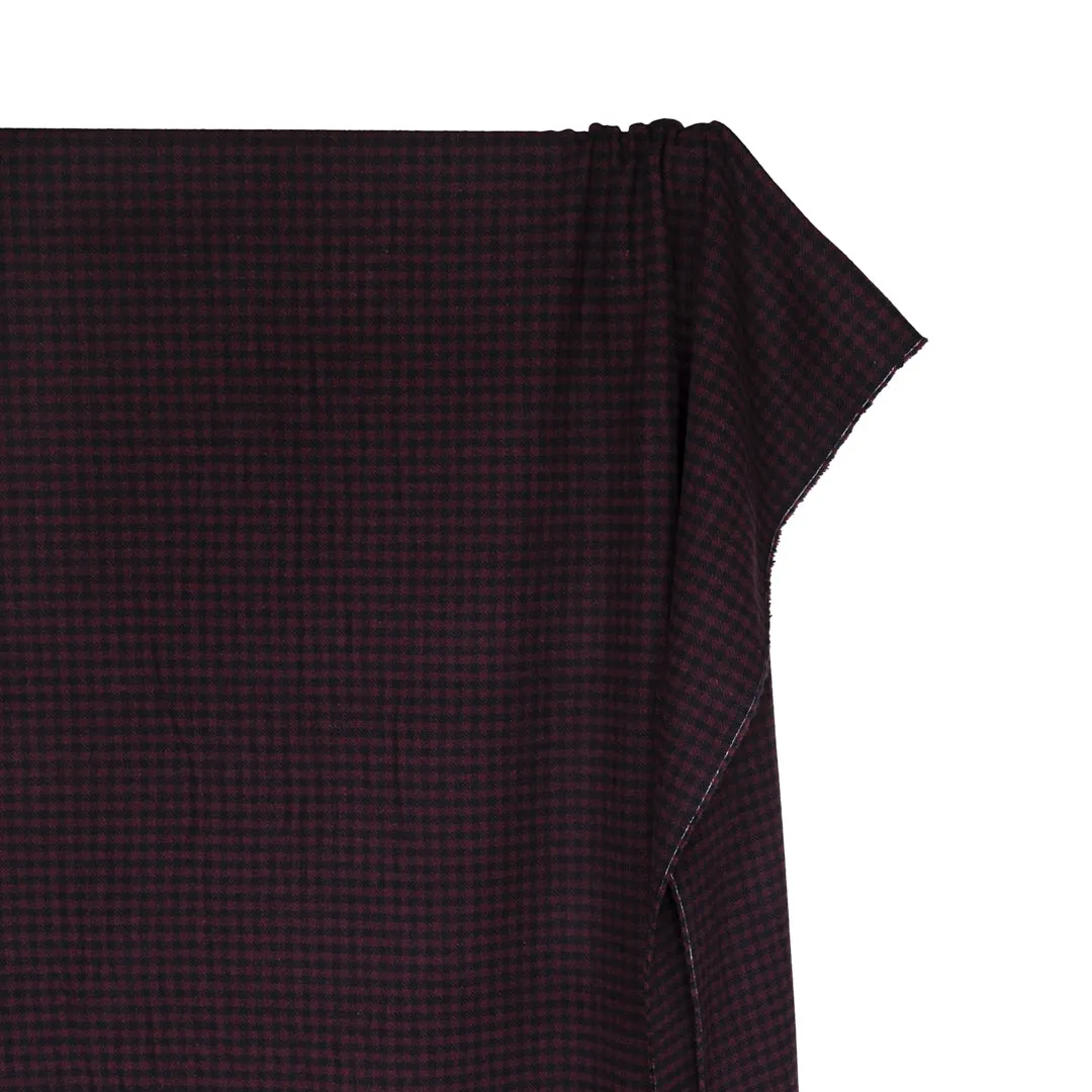 Deadstock Checked Wool Blend Coating - Merlot/Midnight Blue