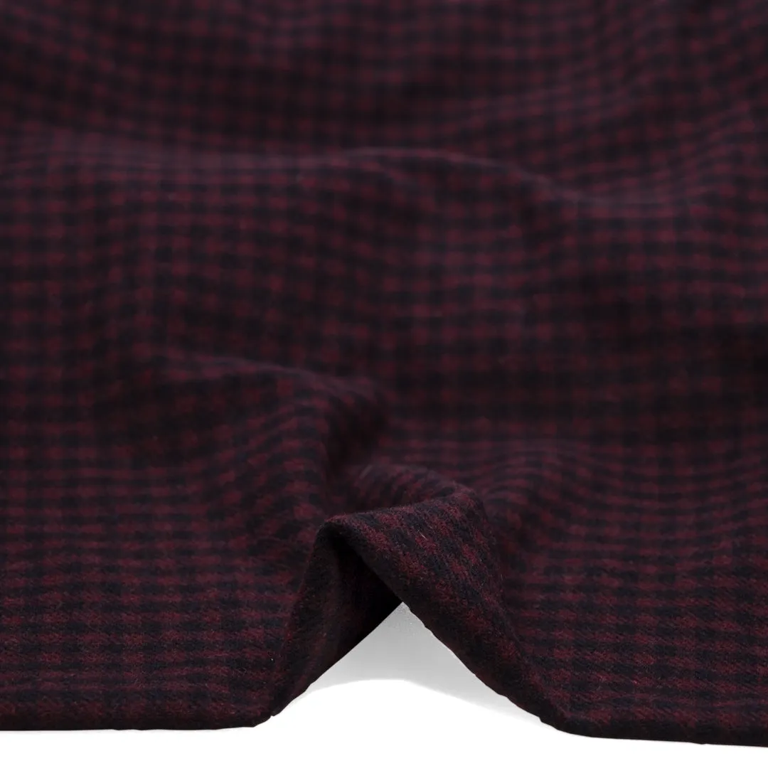 Deadstock Checked Wool Blend Coating - Merlot/Midnight Blue