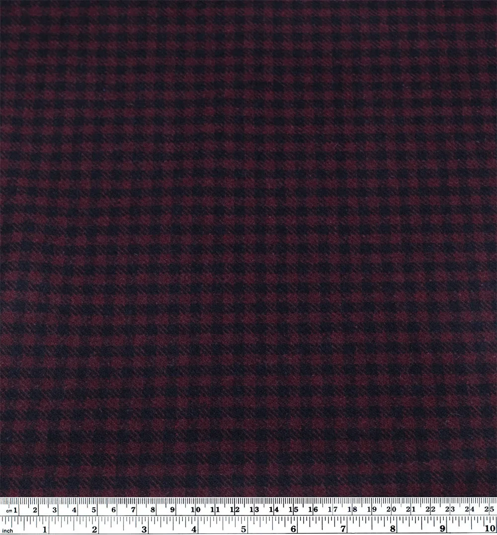Deadstock Checked Wool Blend Coating - Merlot/Midnight Blue