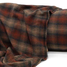 Deadstock Yarn Dyed Plaid Wool Blend Coating - Rust/Charcoal/Cork