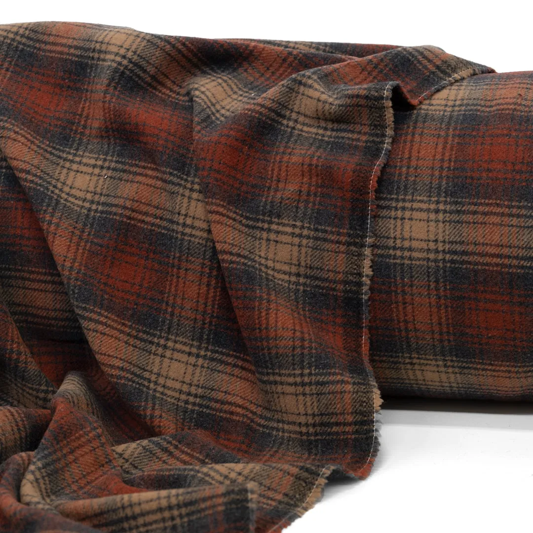 Deadstock Yarn Dyed Plaid Wool Blend Coating - Rust/Charcoal/Cork