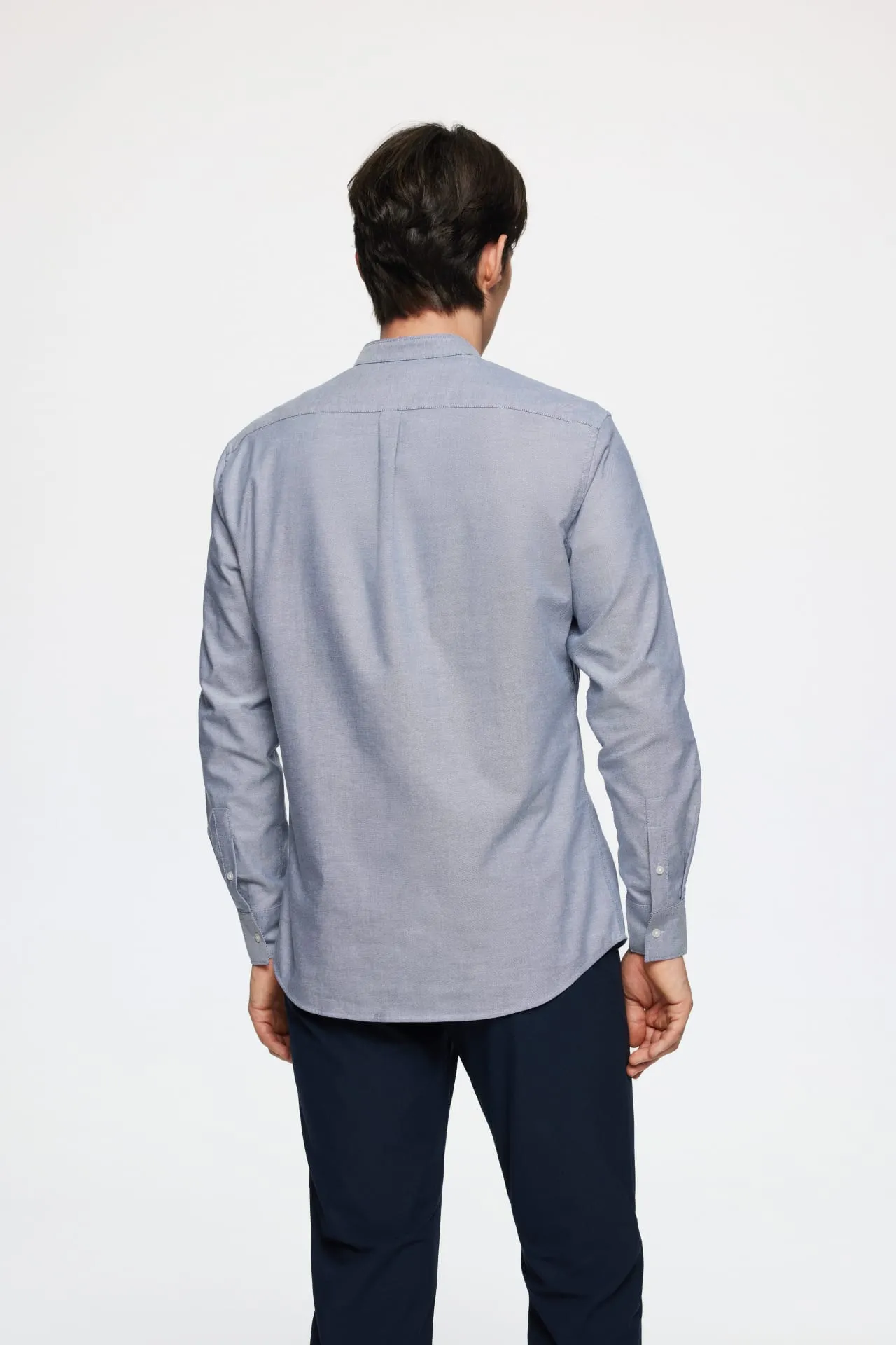 Easy Care Stand Collar Blocking Oxford Casual Shirt