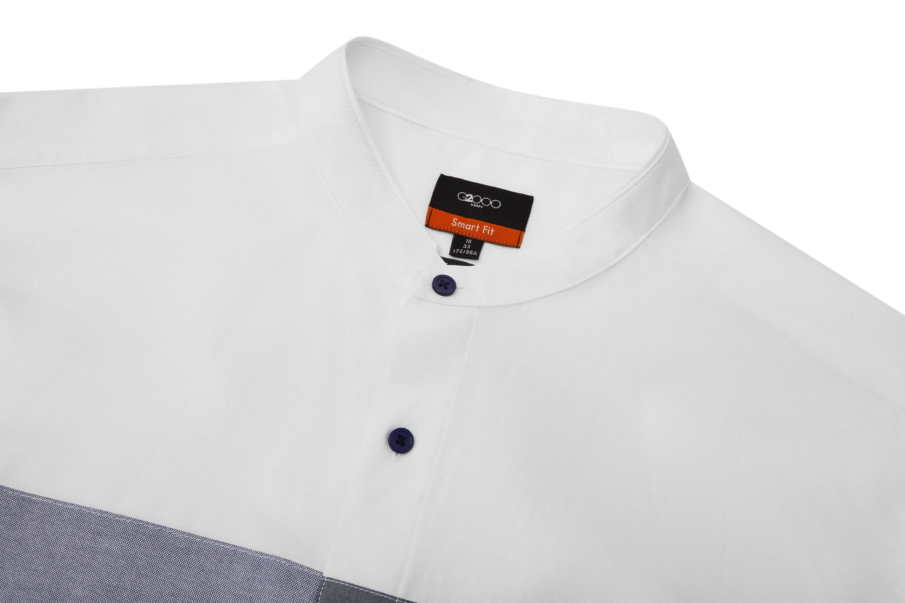 Easy Care Stand Collar Blocking Oxford Casual Shirt