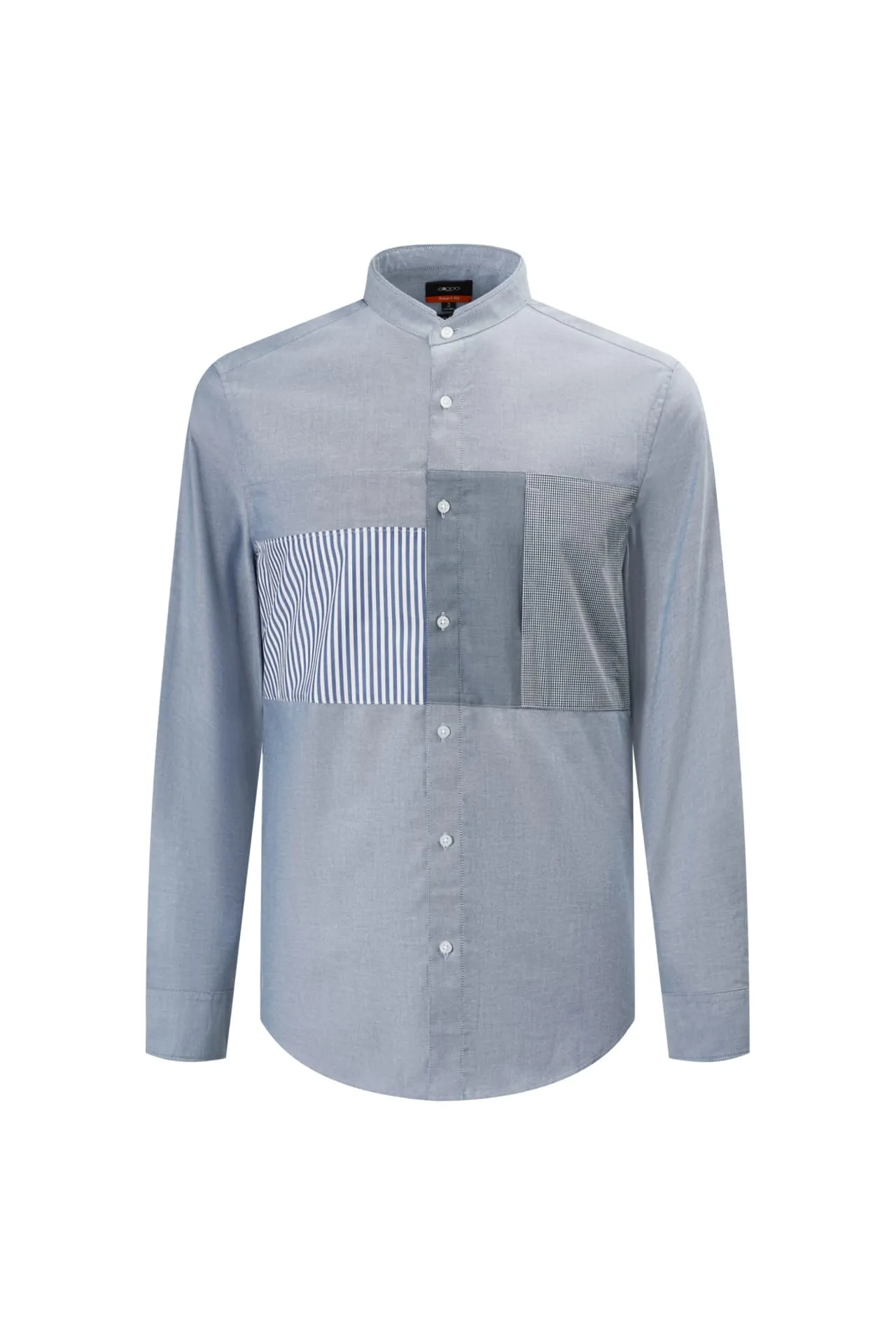Easy Care Stand Collar Blocking Oxford Casual Shirt