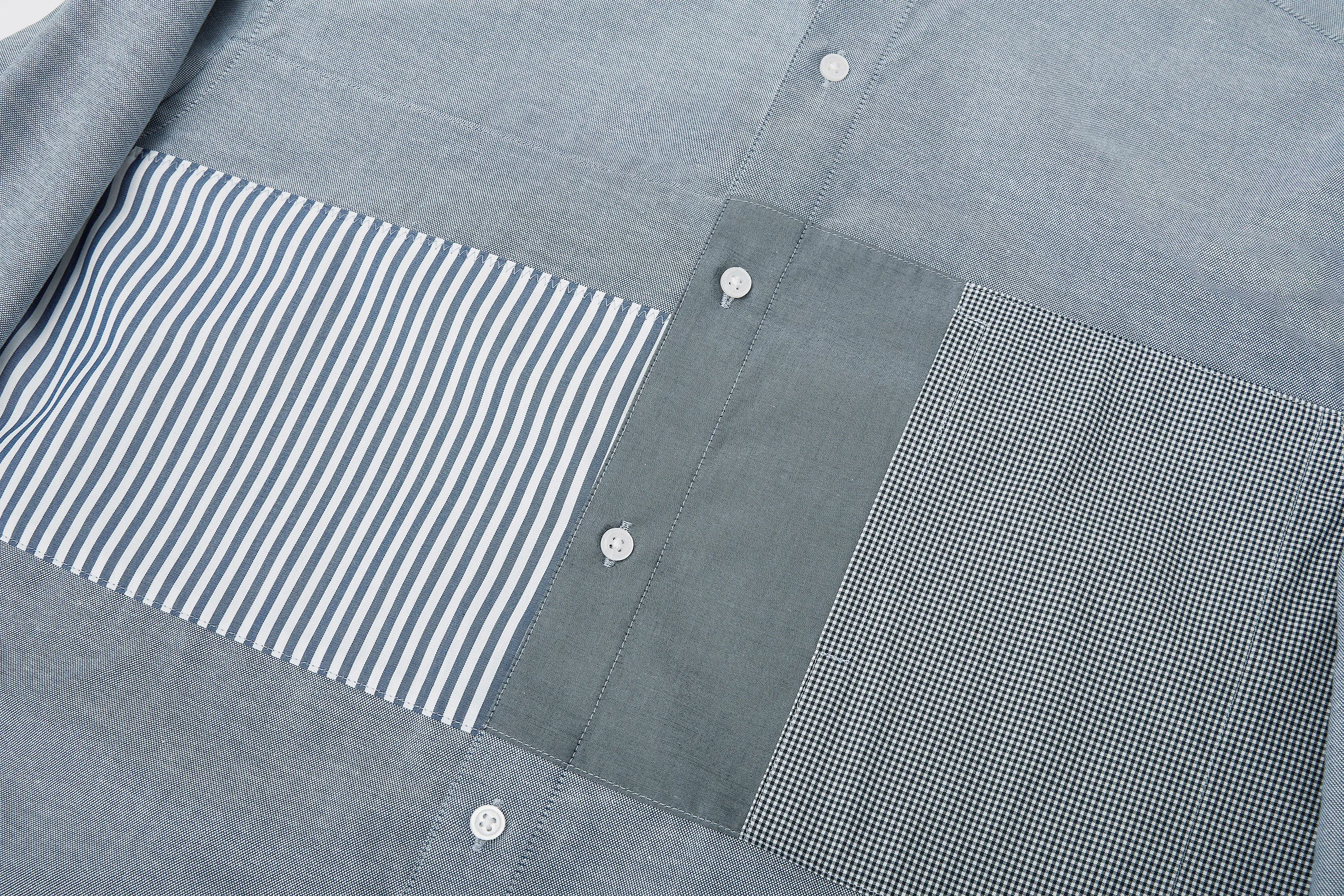 Easy Care Stand Collar Blocking Oxford Casual Shirt