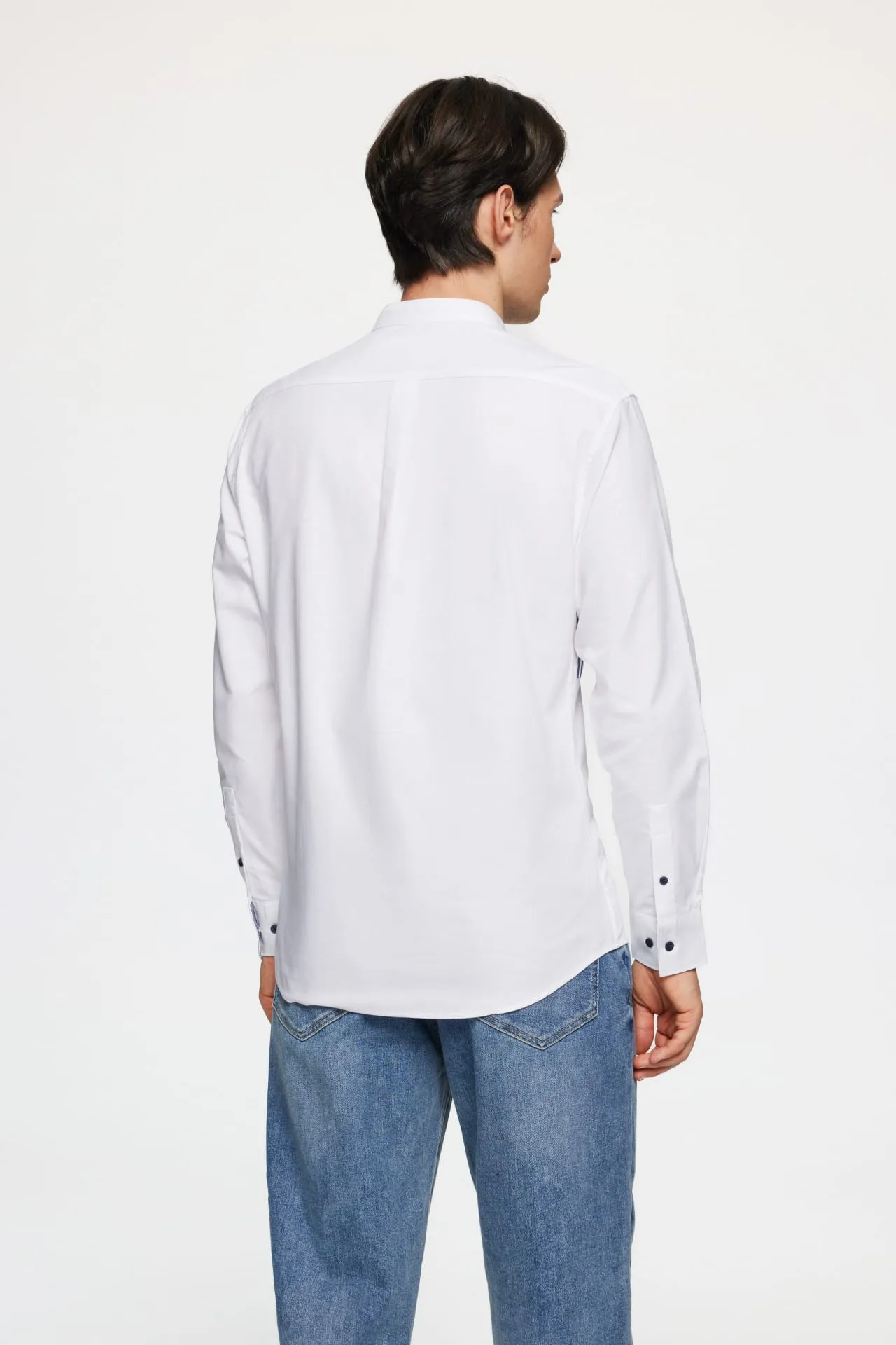 Easy Care Stand Collar Blocking Oxford Casual Shirt