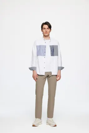 Easy Care Stand Collar Blocking Oxford Casual Shirt