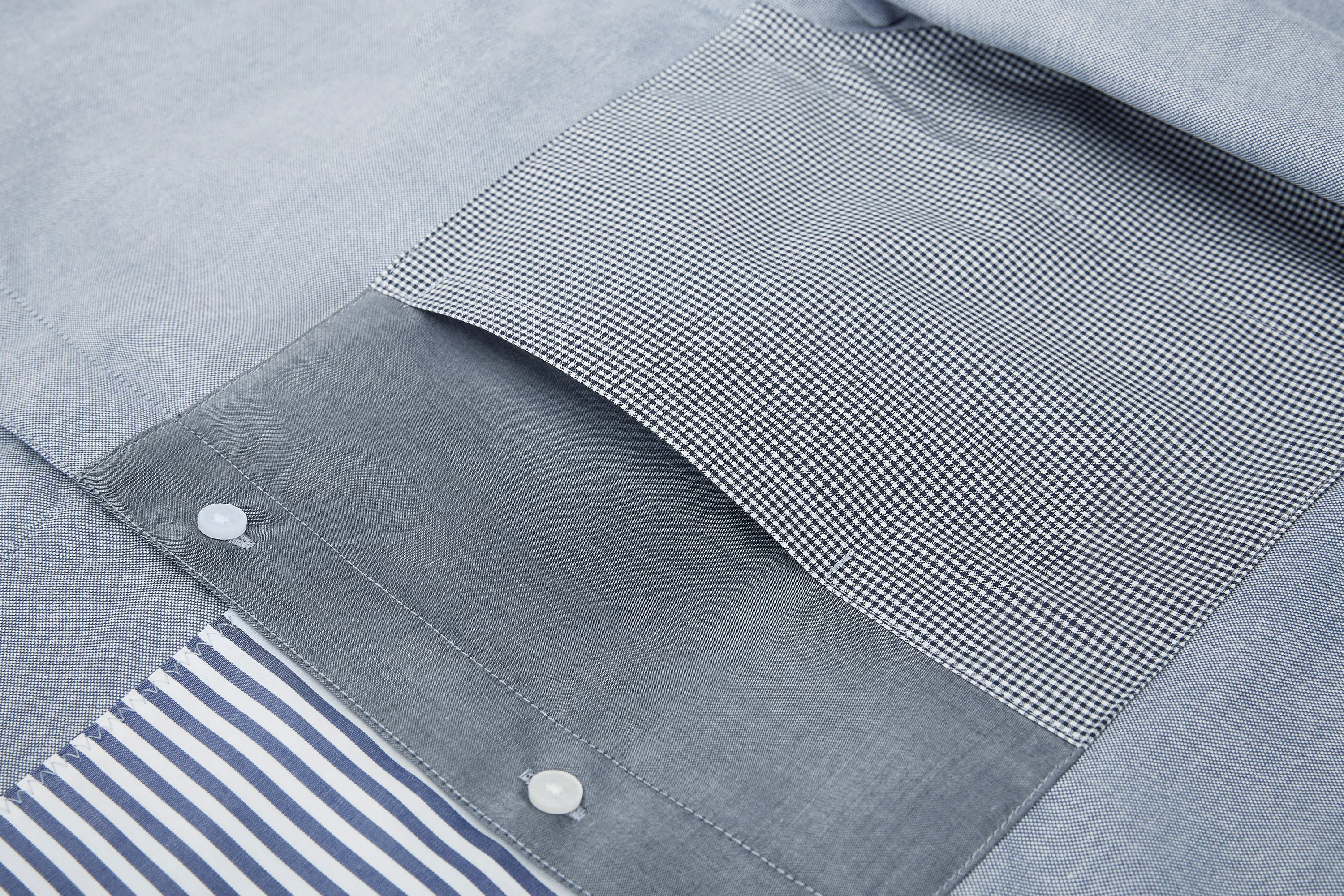 Easy Care Stand Collar Blocking Oxford Casual Shirt