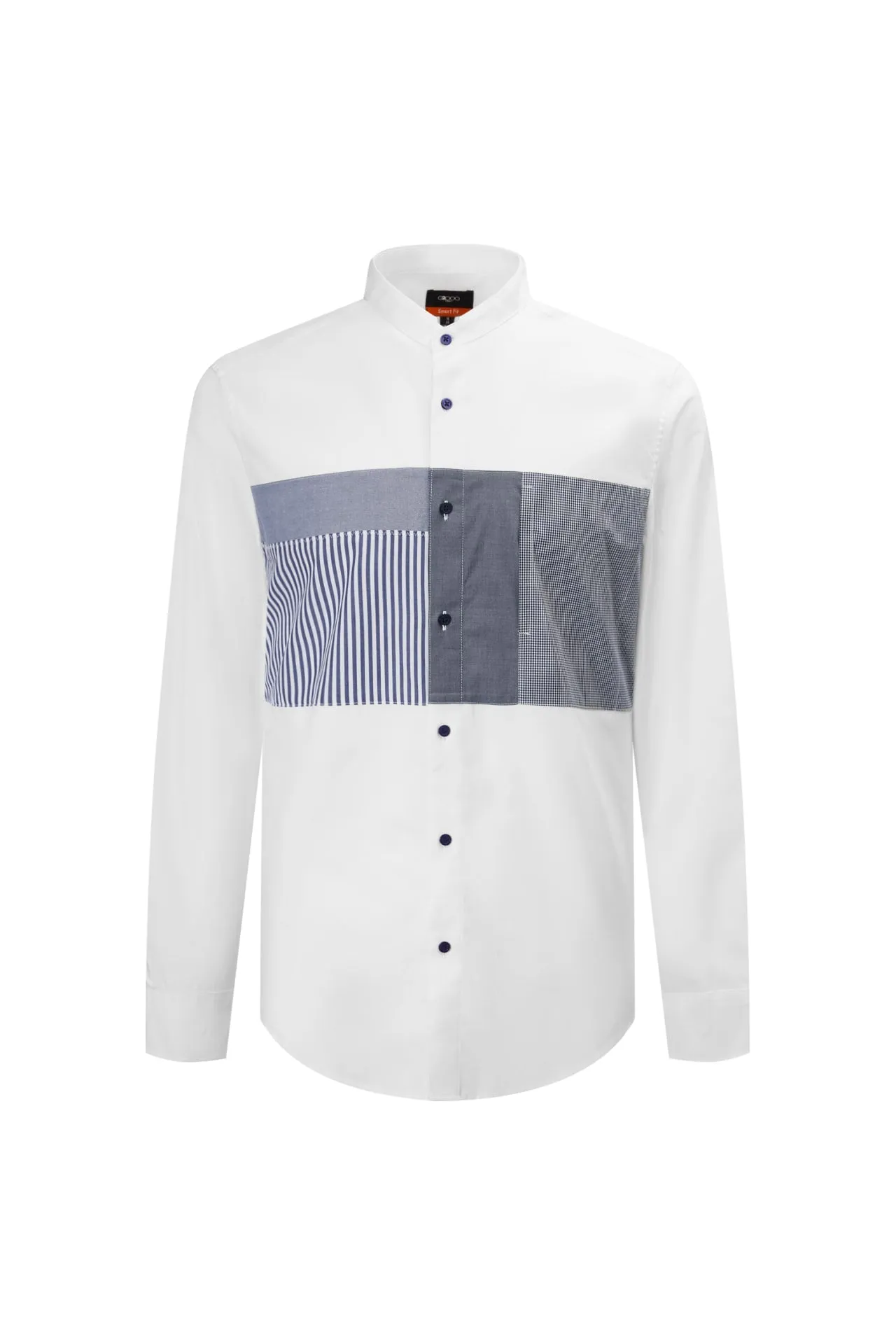 Easy Care Stand Collar Blocking Oxford Casual Shirt