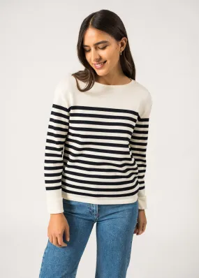 Ecrins Striped Jumper - in soft wool (ECUME/NAVY)