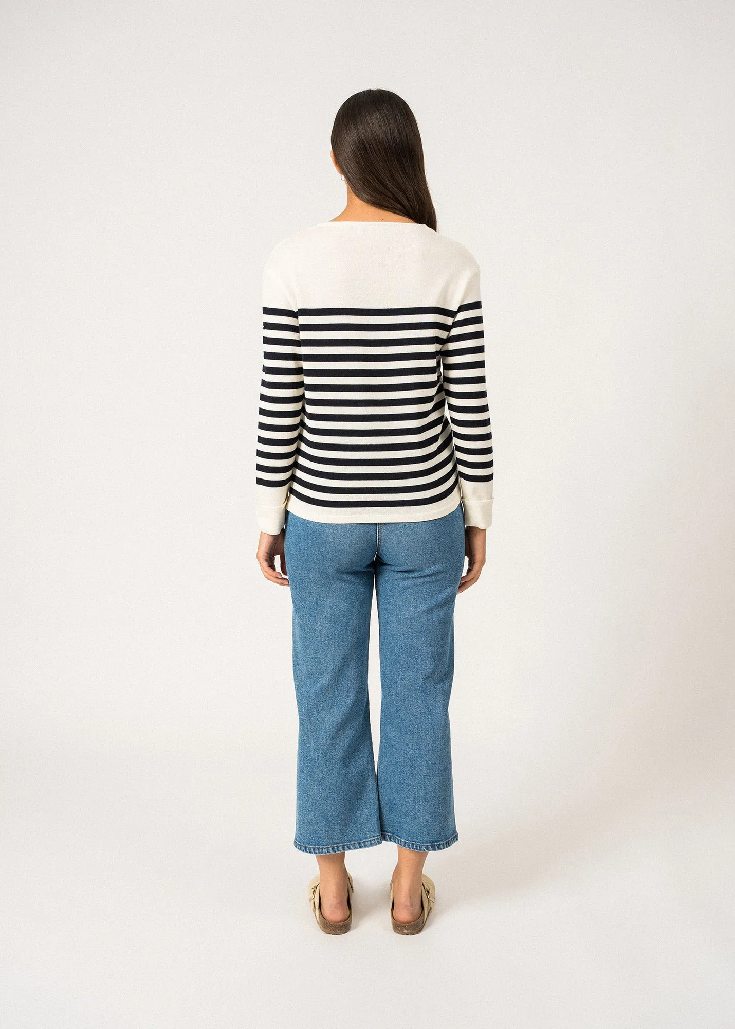 Ecrins Striped Jumper - in soft wool (ECUME/NAVY)